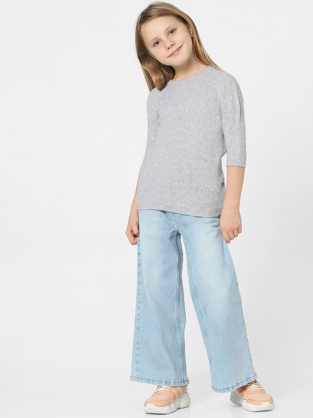 Girls Grey Textured Pullover