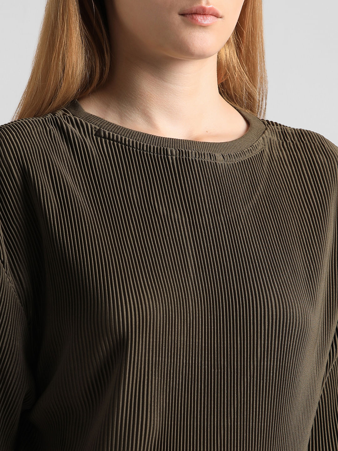 Olive Pleated Co-Ord Set T-Shirt