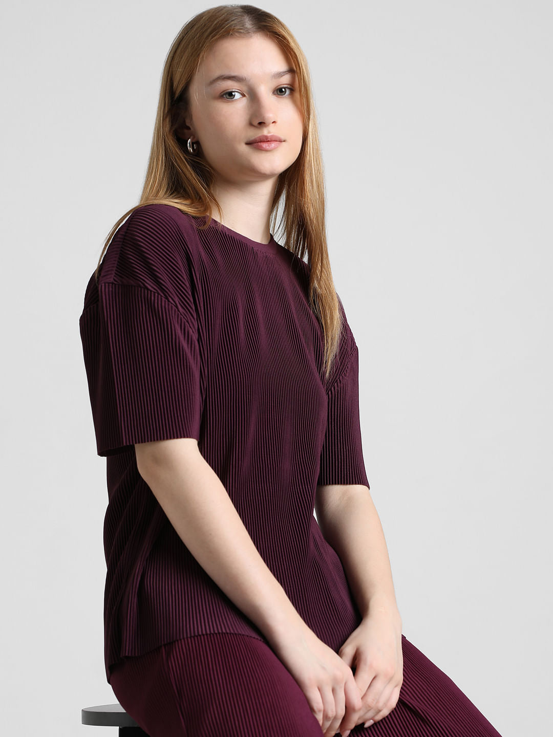 Purple Pleated T-Shirt