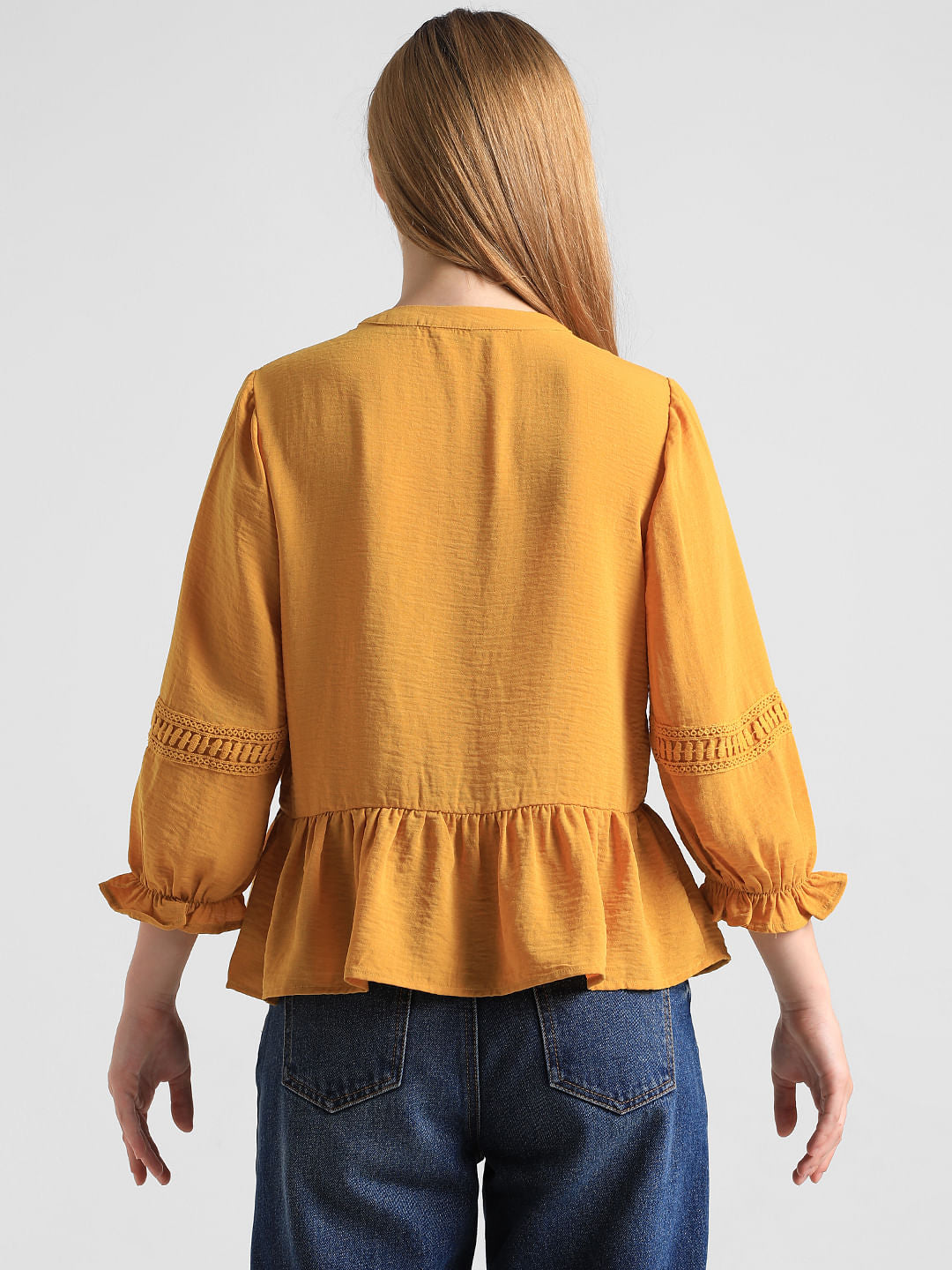 Yellow Lace Detail Peplum Top