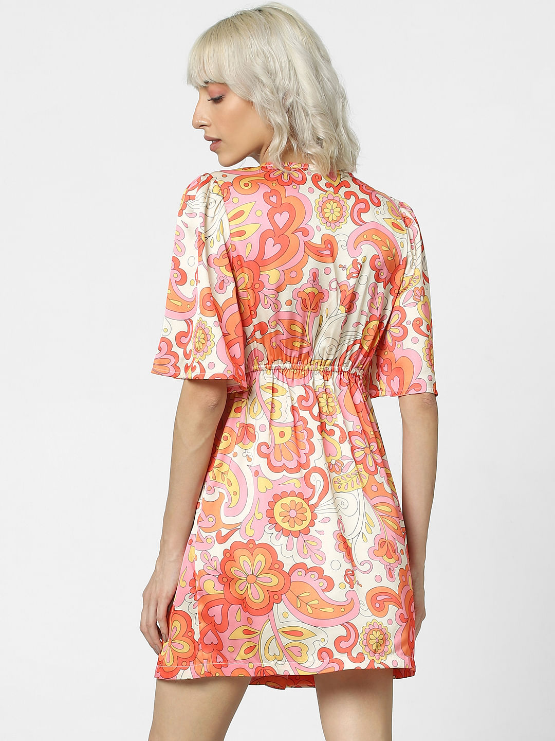 Orange All Over Print Wrap Dress