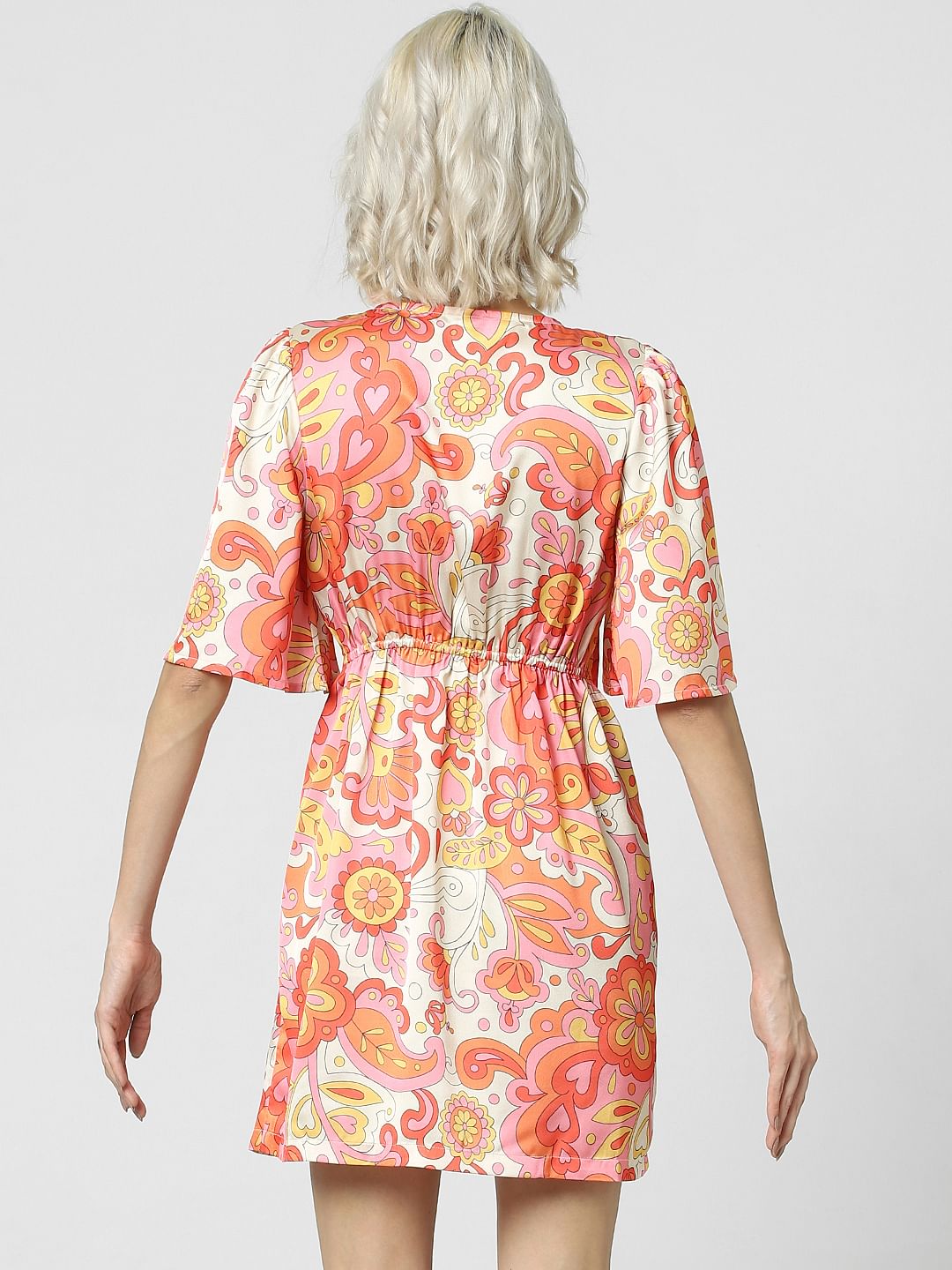 Orange All Over Print Wrap Dress