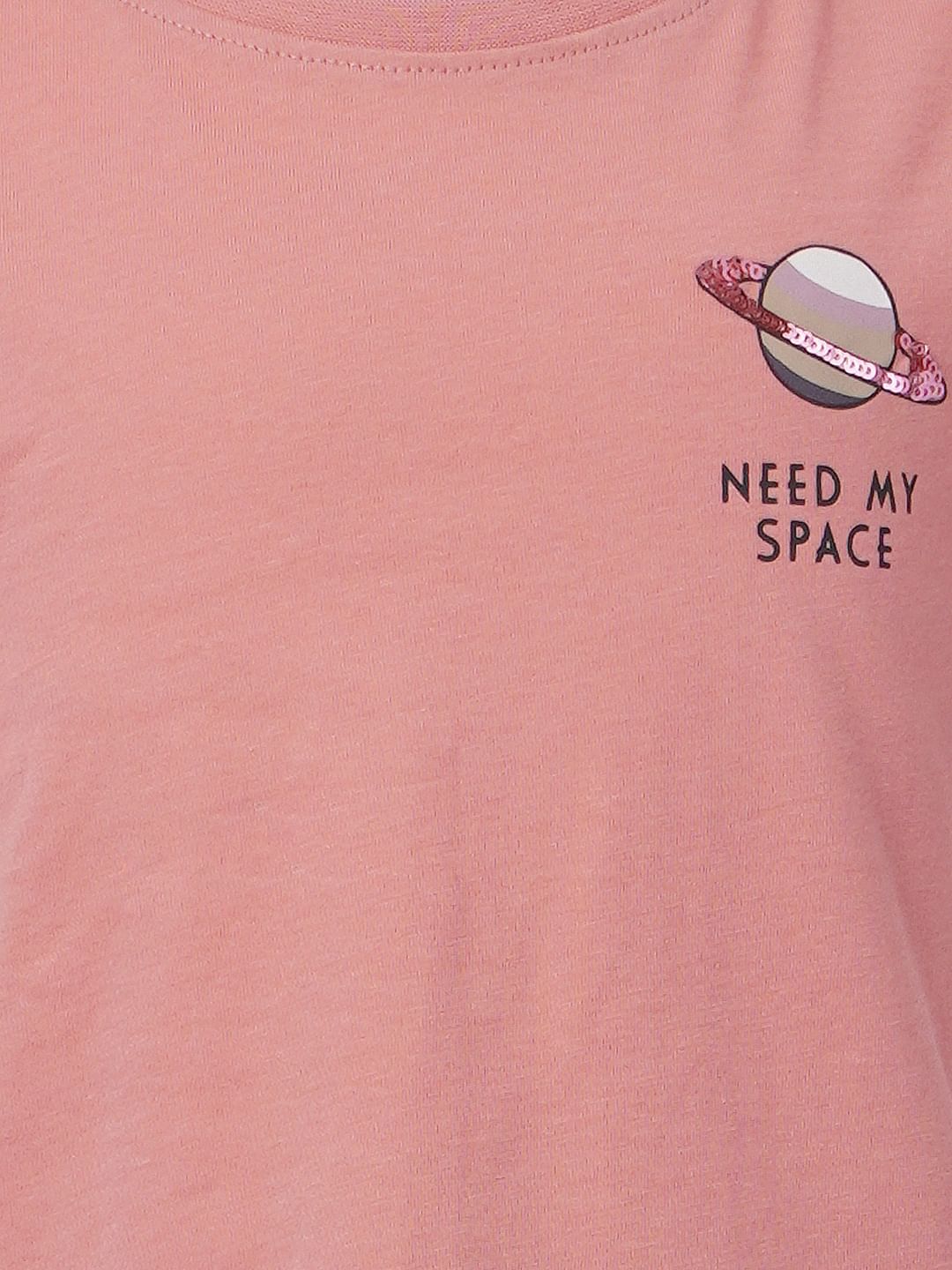 Pink Sequin Embroidered T-Shirt
