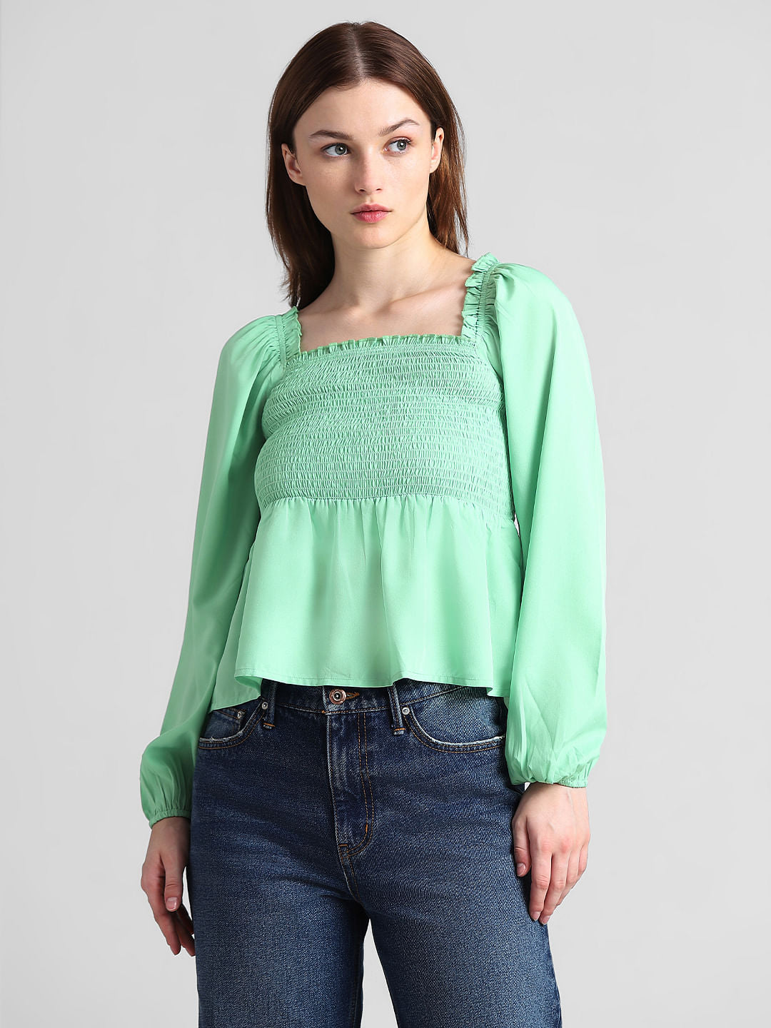 Green Smocked Top