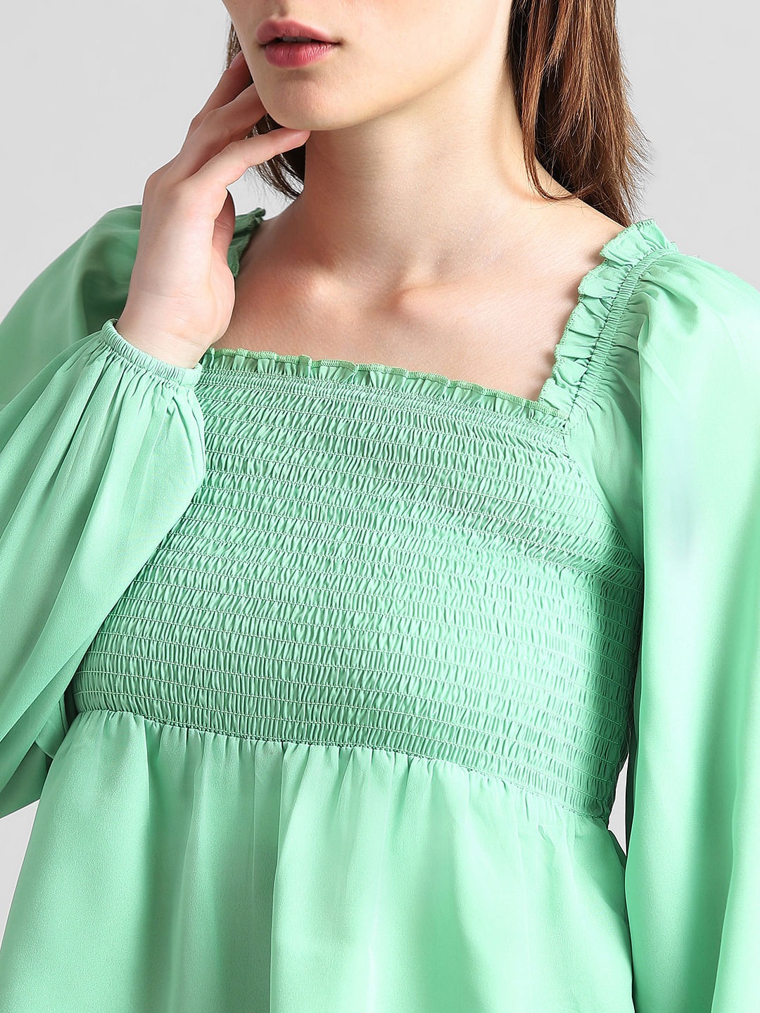 Green Smocked Top
