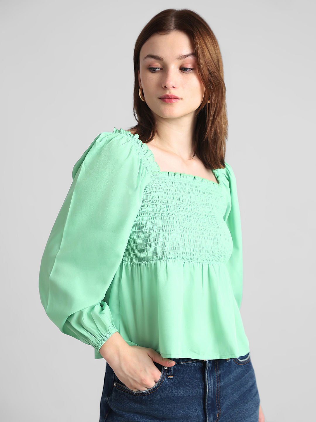 Green Smocked Top