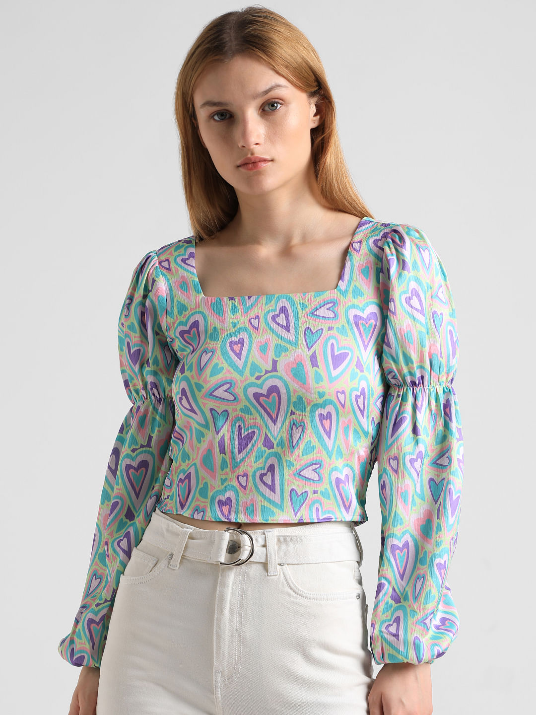 Green Abstract Print Top