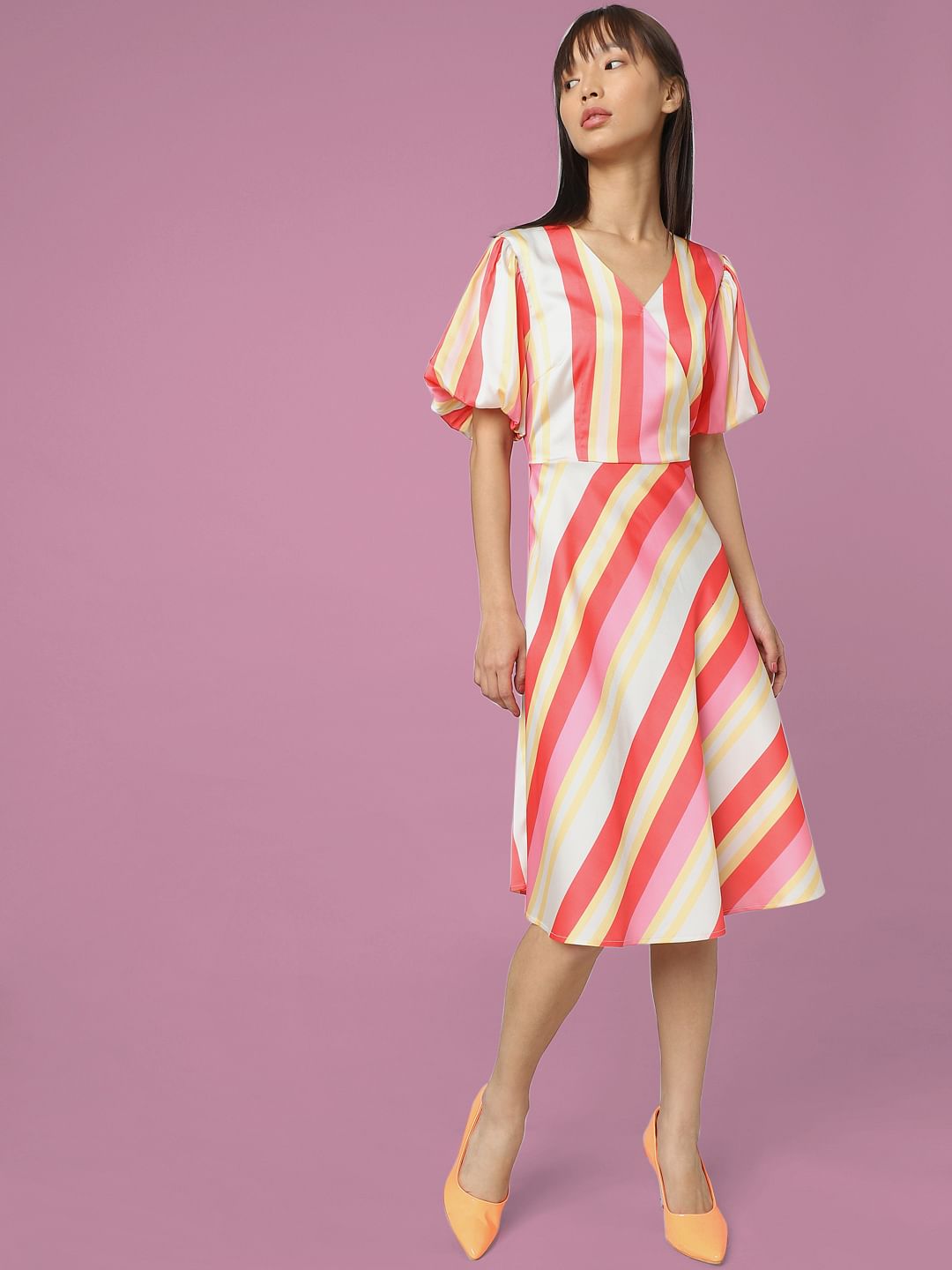 Pink Colourblocked Midi Dress