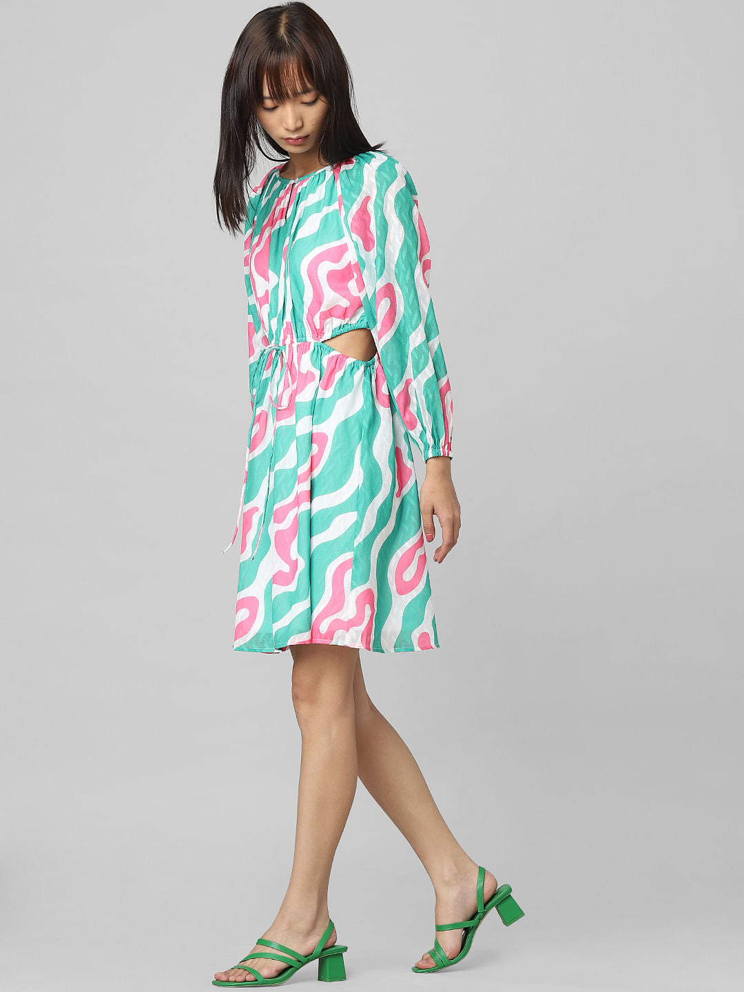 Green Abstract Print Mini Dress