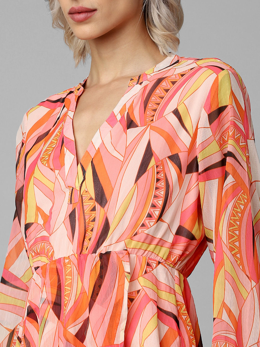 Peach Abstract Print Fit & Flare Dress
