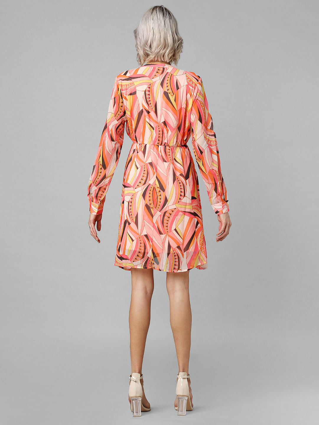 Peach Abstract Print Fit & Flare Dress