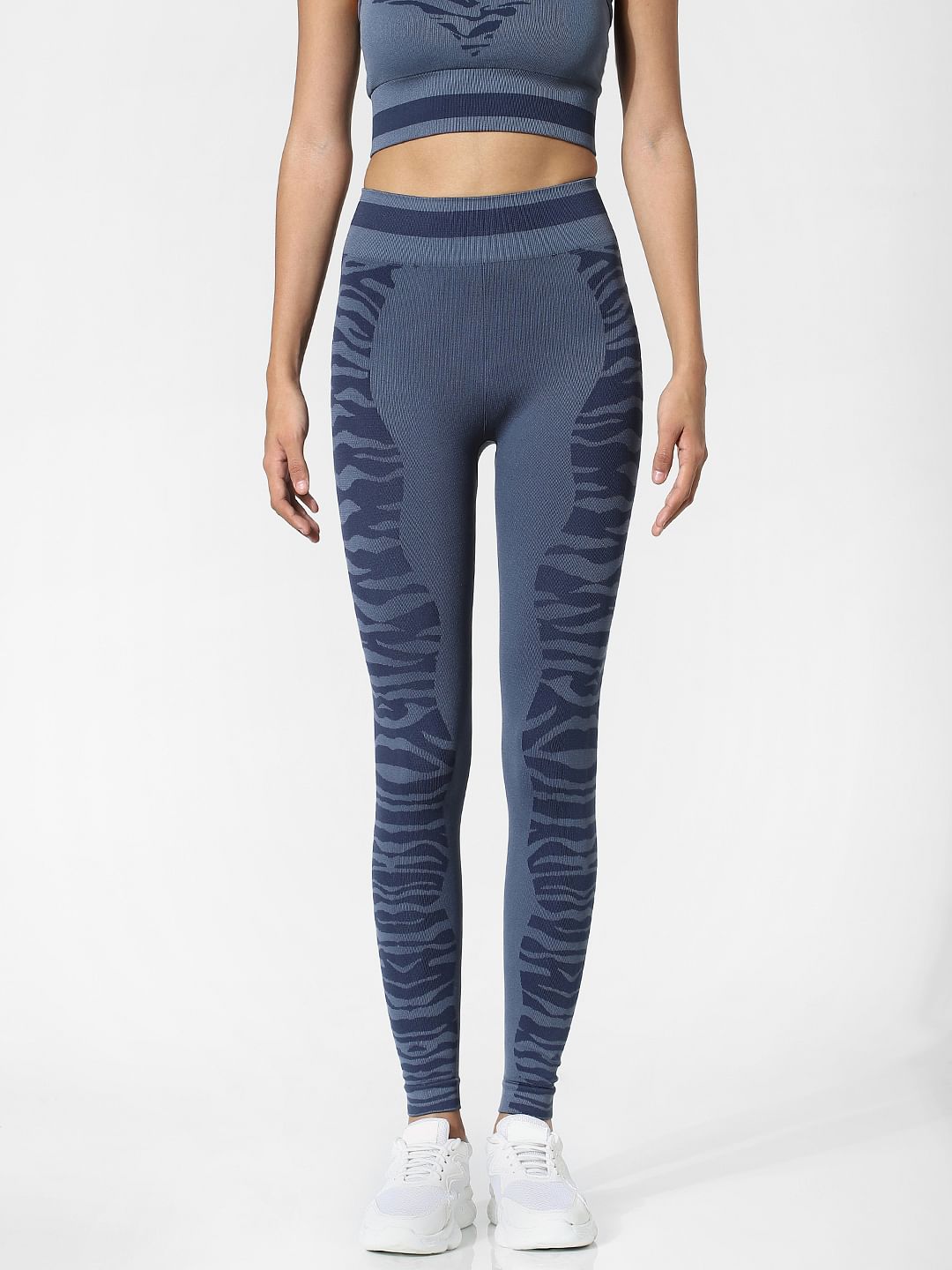 Blue High Rise Animal Print Training Tights