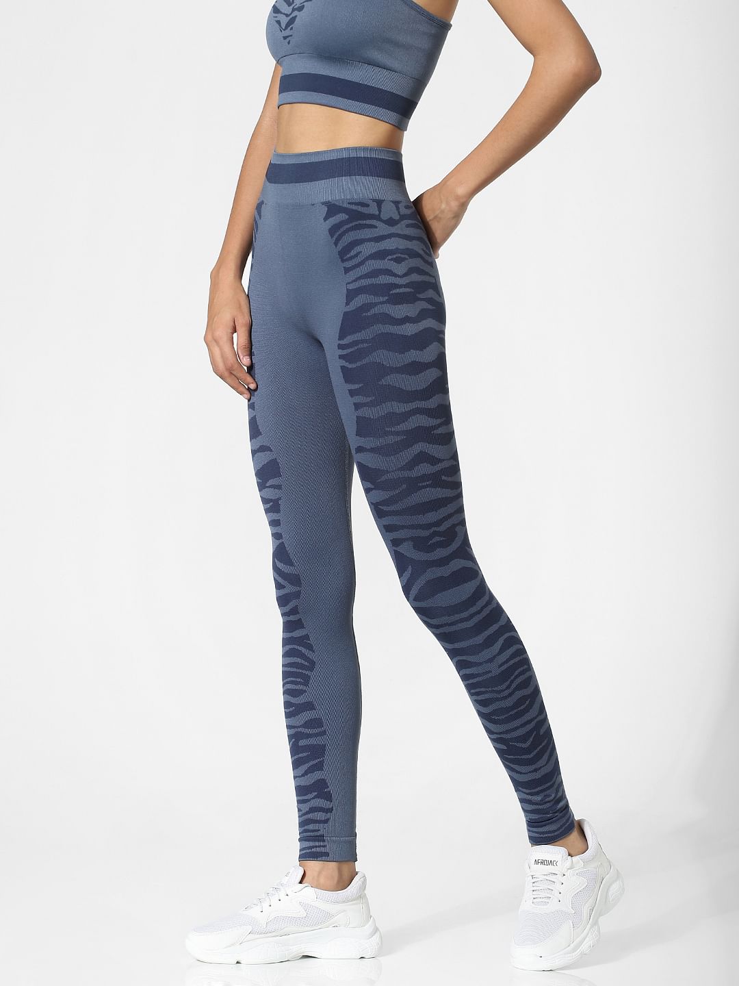 Blue High Rise Animal Print Training Tights