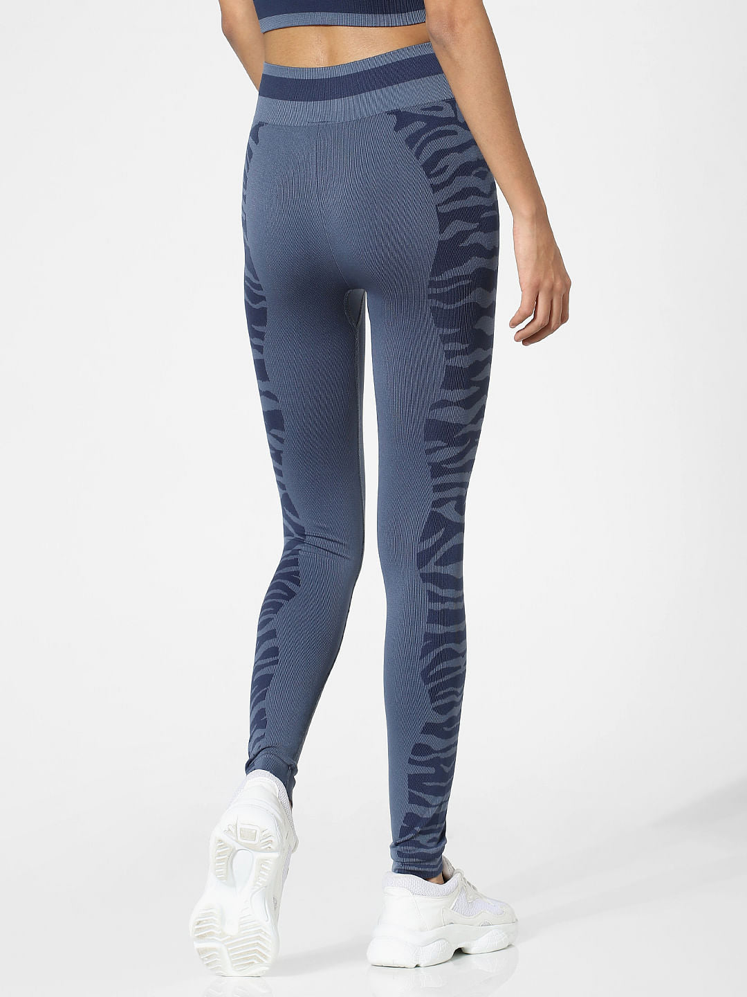 Blue High Rise Animal Print Training Tights
