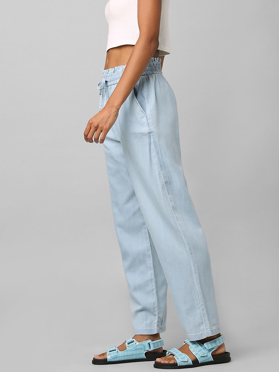 Blue High Rise Drawstring Pants
