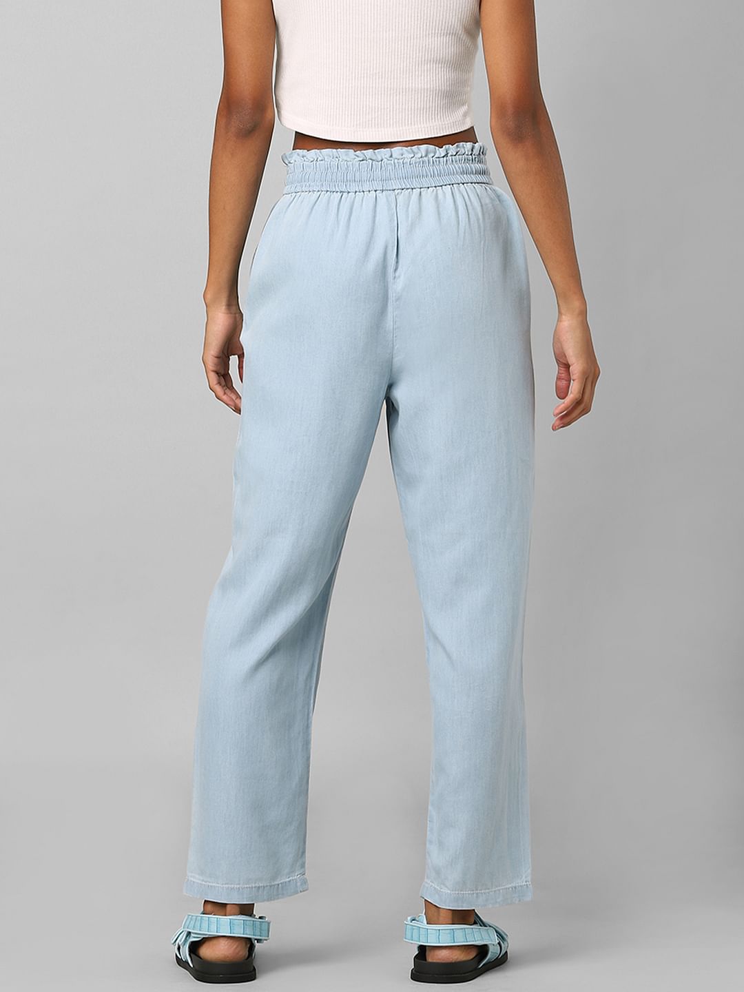 Blue High Rise Drawstring Pants