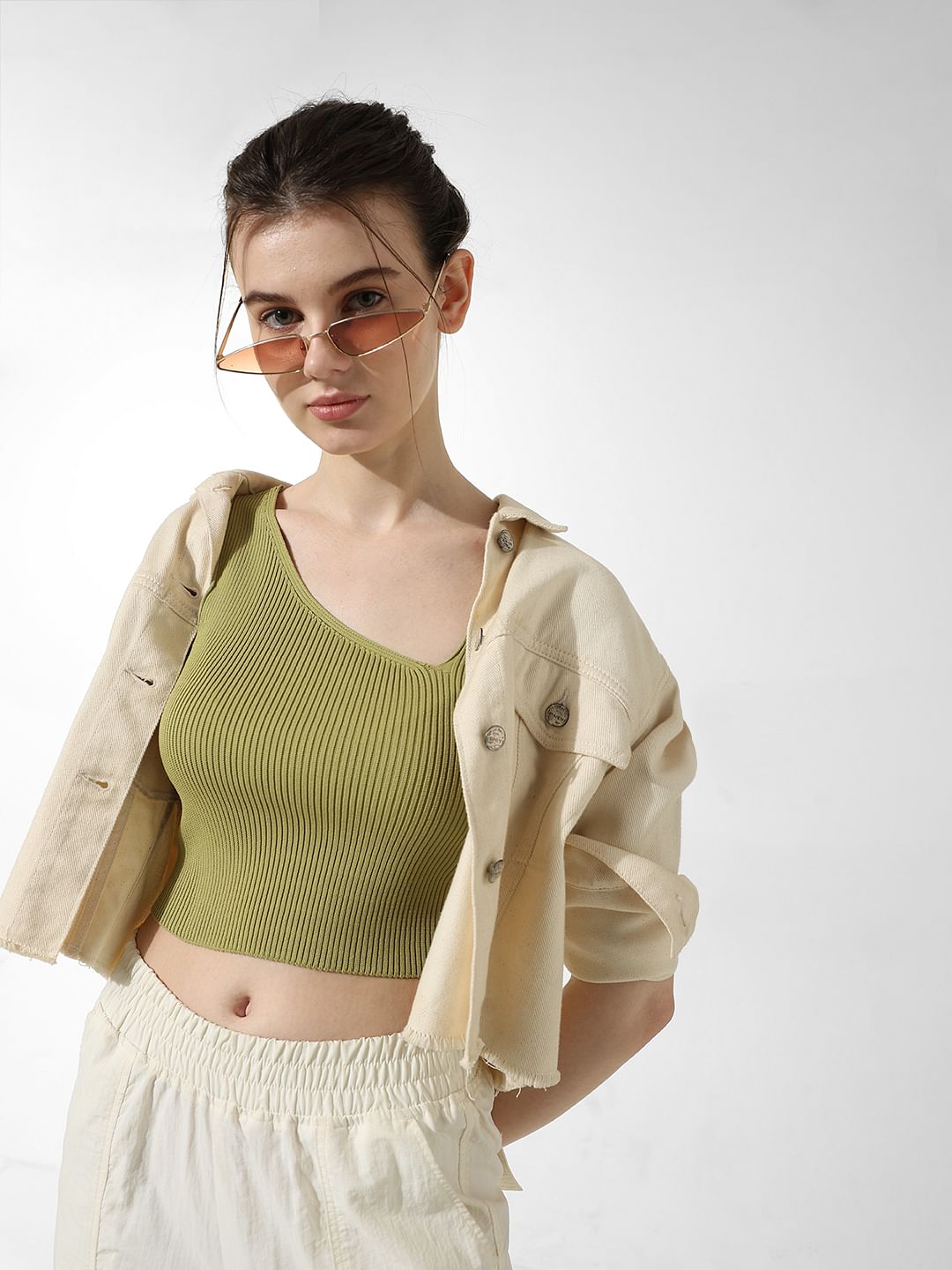 Green Rib-Knit Top
