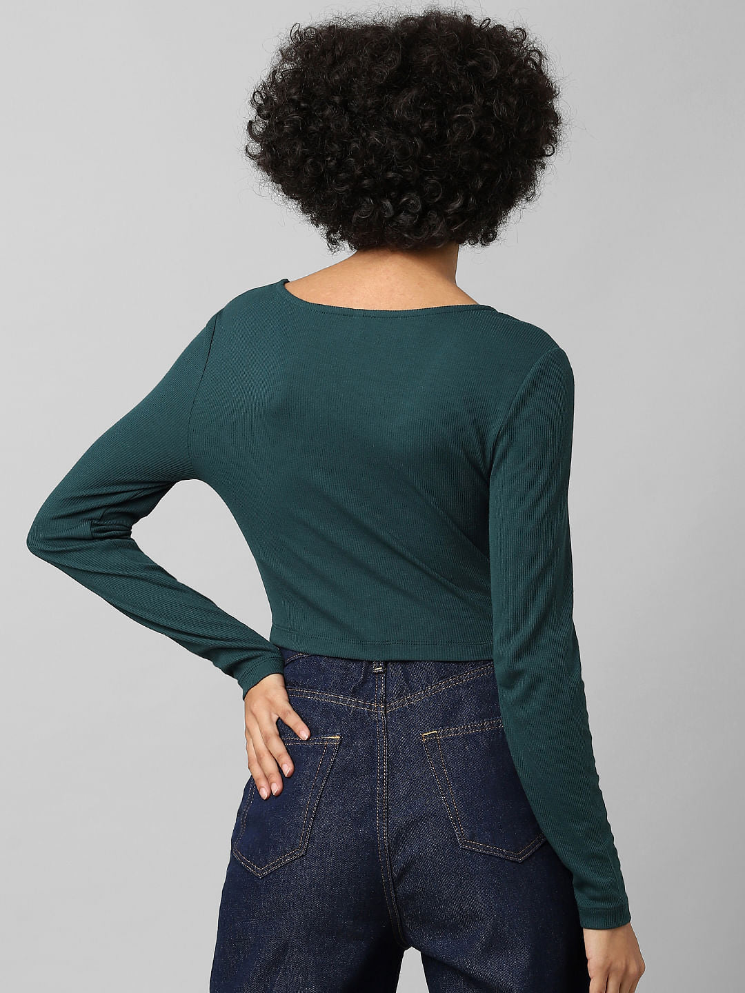 Dark Green Ruched Ribbed Crop Top