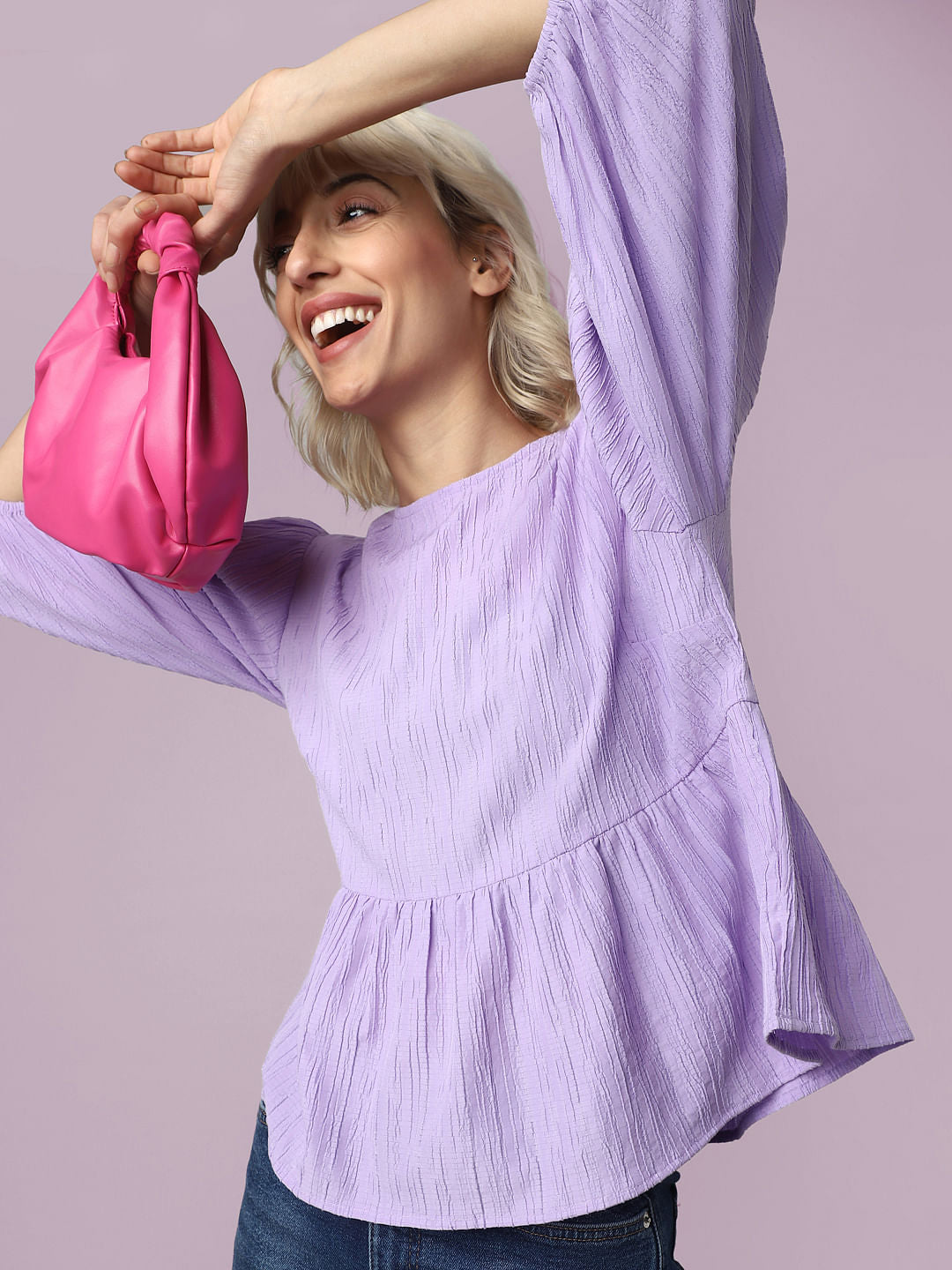 Purple Textured Peplum Top