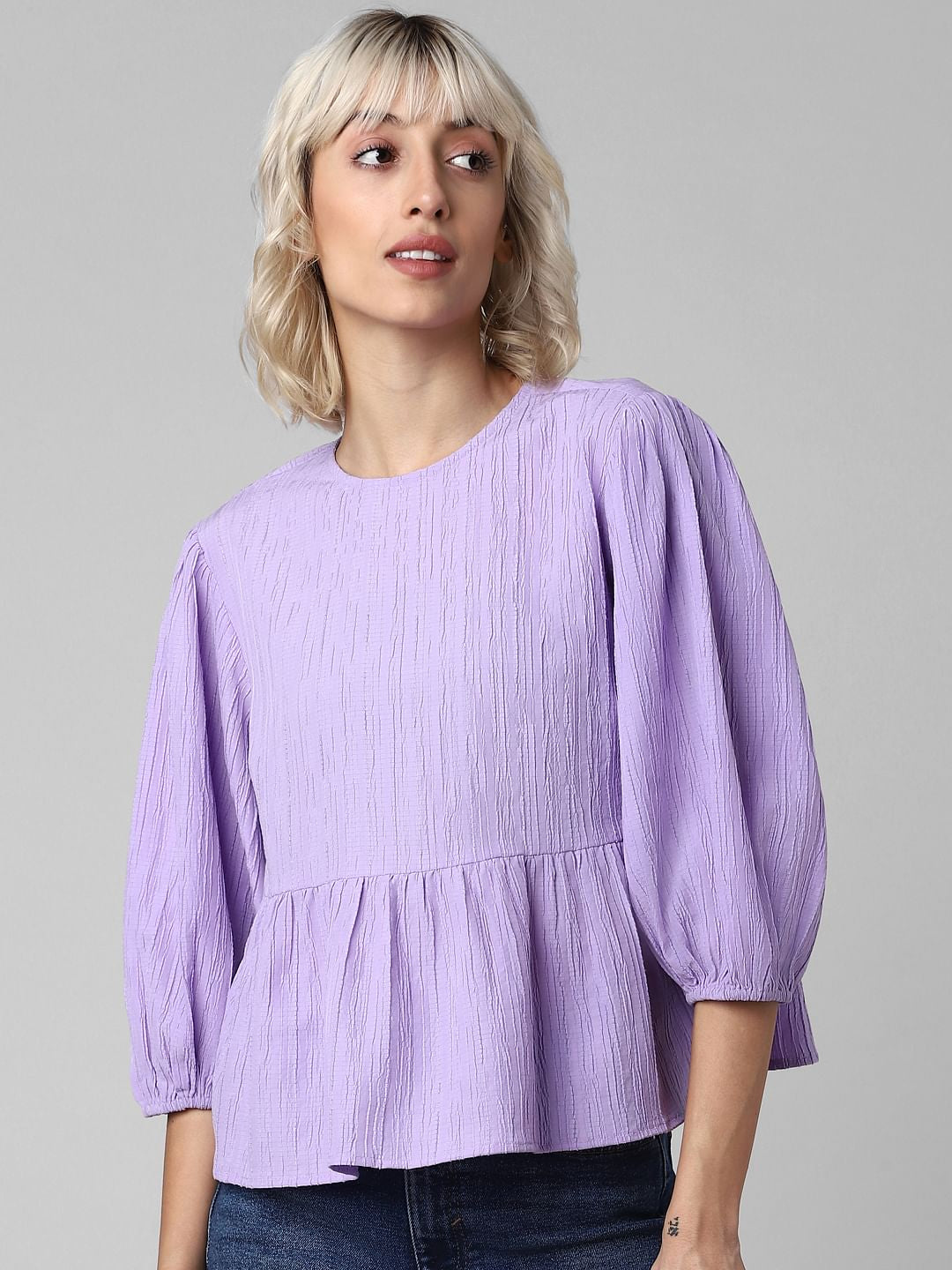Purple Textured Peplum Top