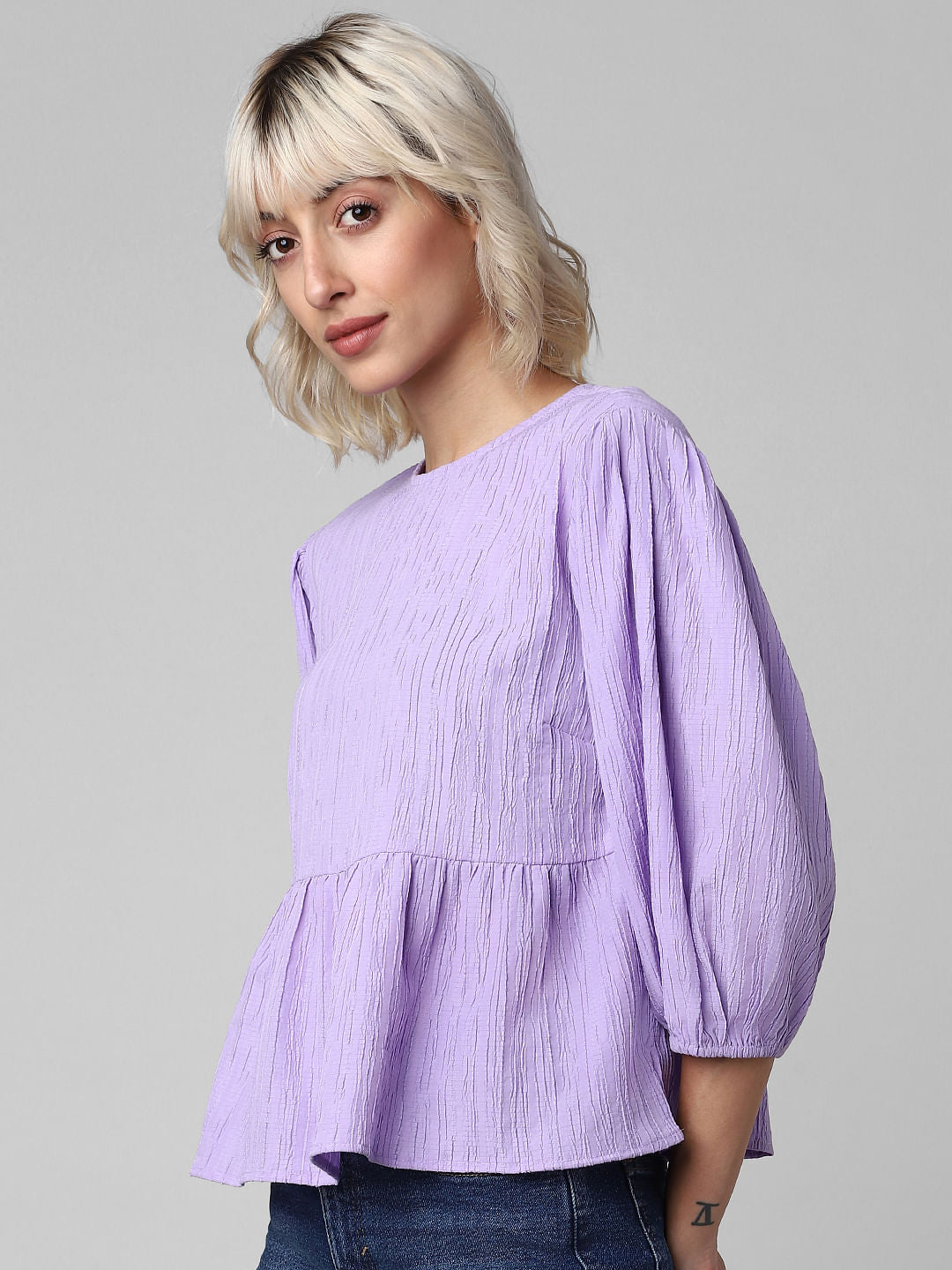 Purple Textured Peplum Top