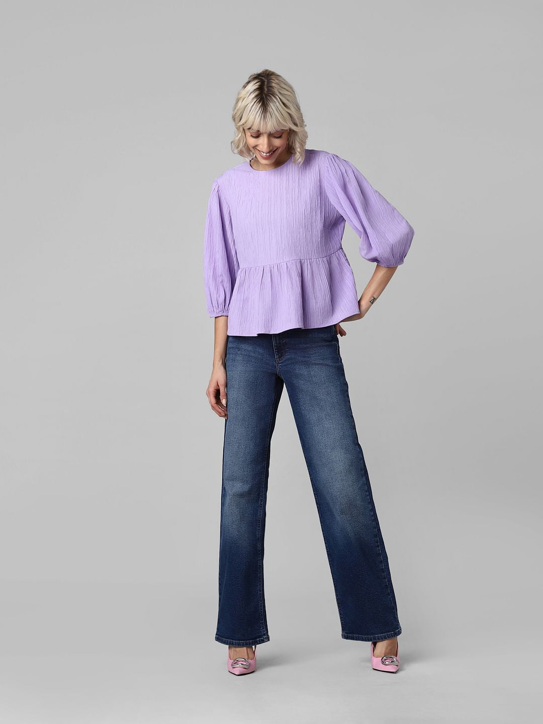 Purple Textured Peplum Top