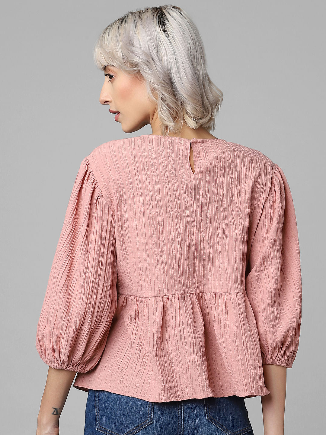 Pink Crinkled Peplum Top