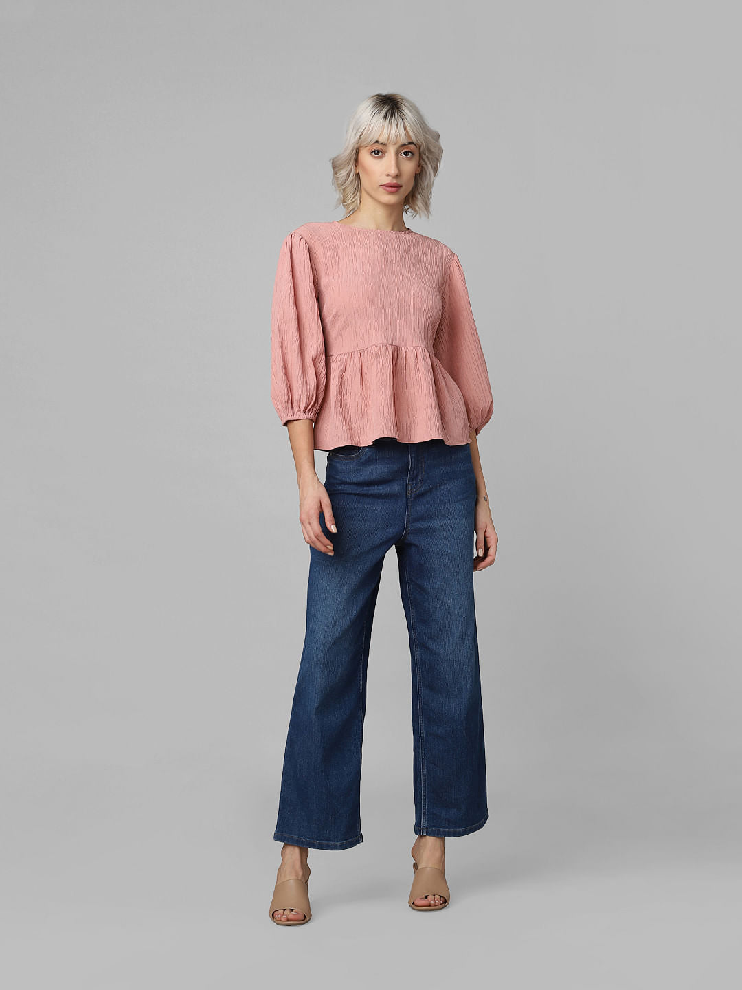 Pink Crinkled Peplum Top