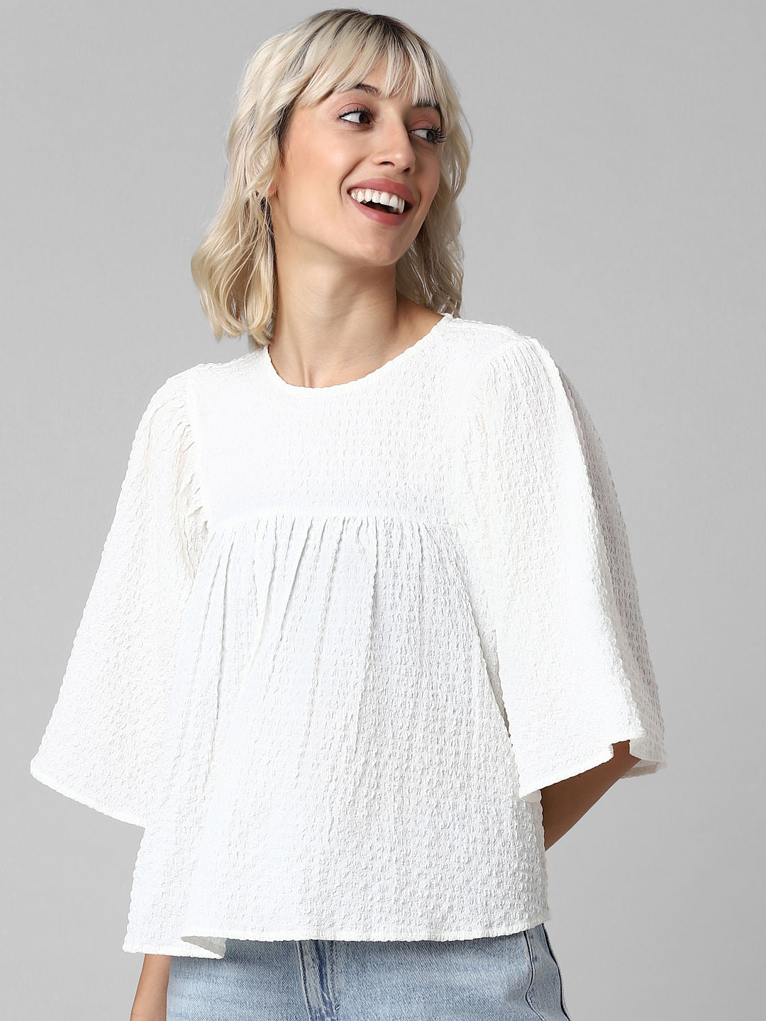 White Textured Flared Top - Only