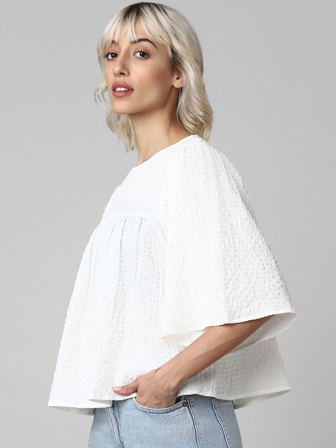 White Textured Flared Top - Only