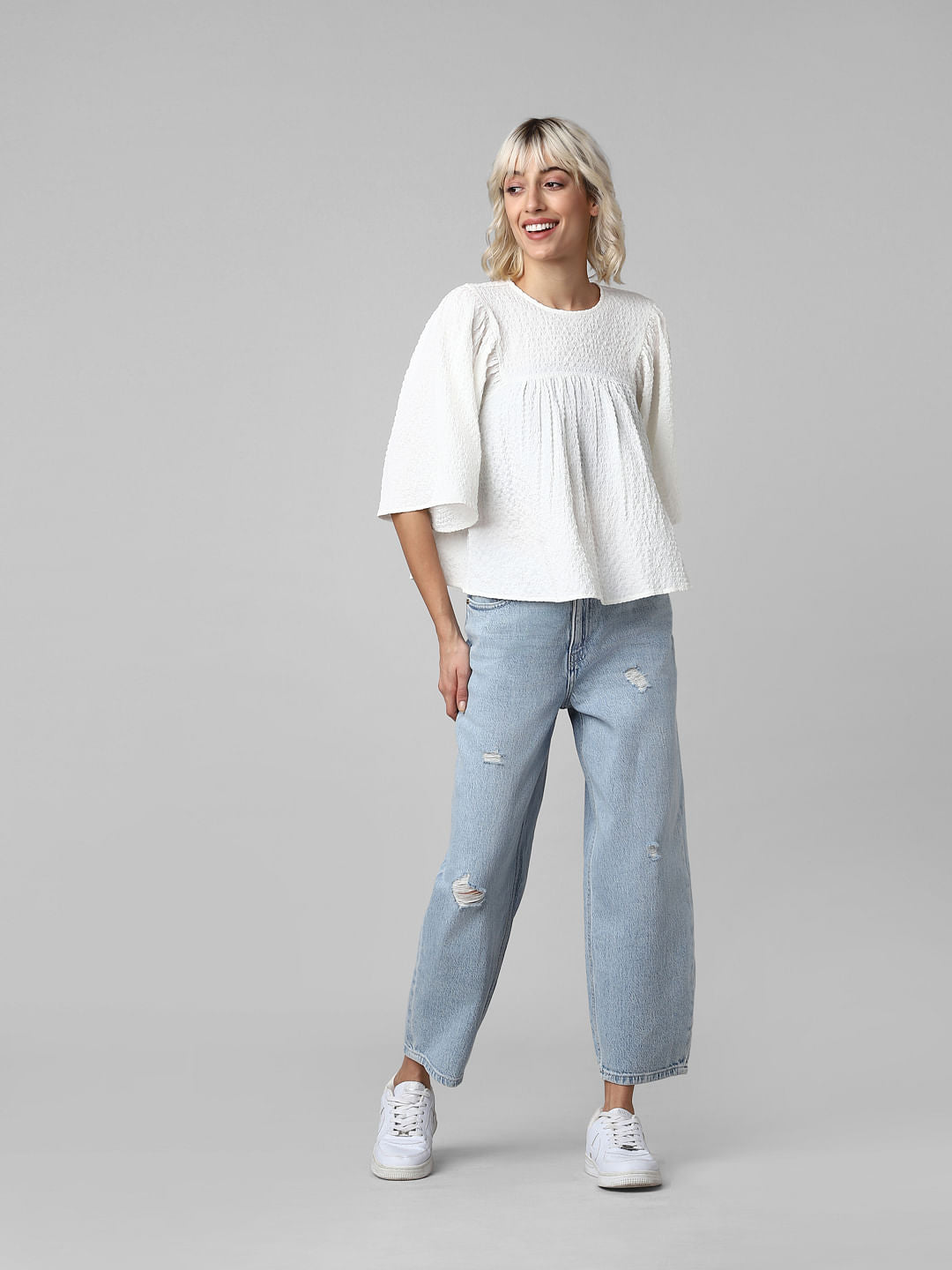 White Textured Flared Top - Only