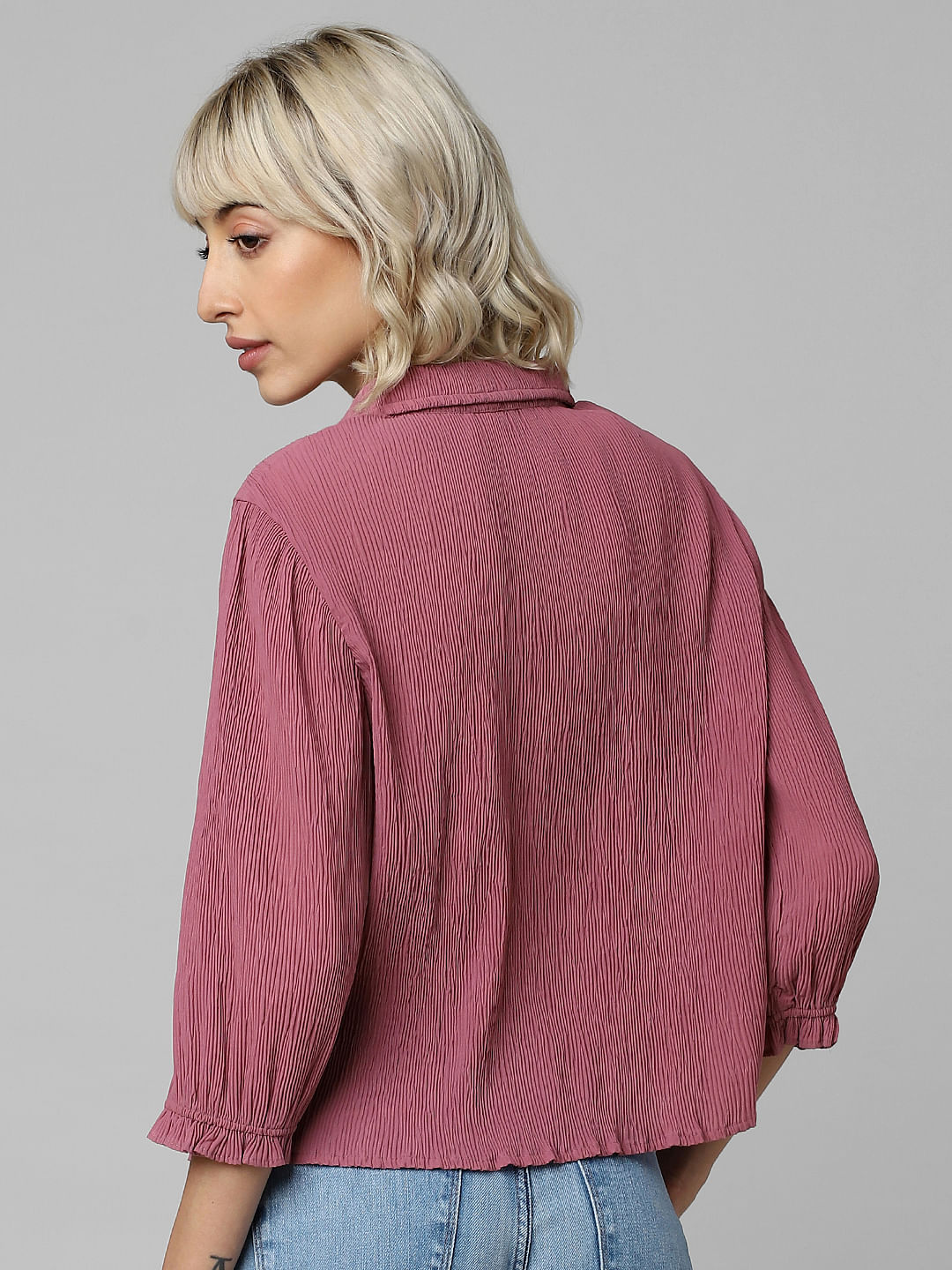 Pink Crinkled Ruffle Detail Shirt