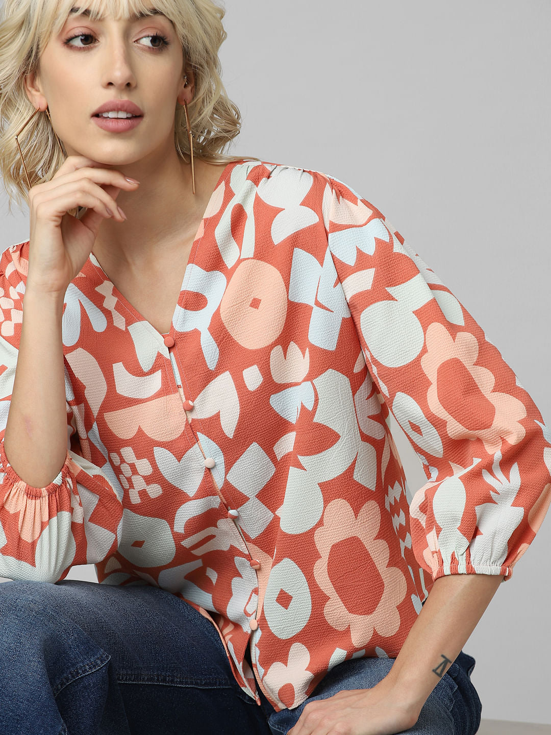 Orange All Over Print Top