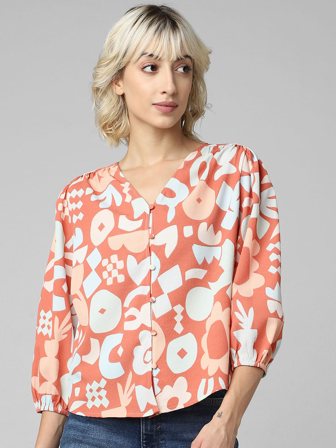 Orange All Over Print Top