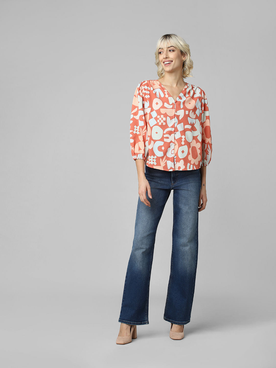 Orange All Over Print Top