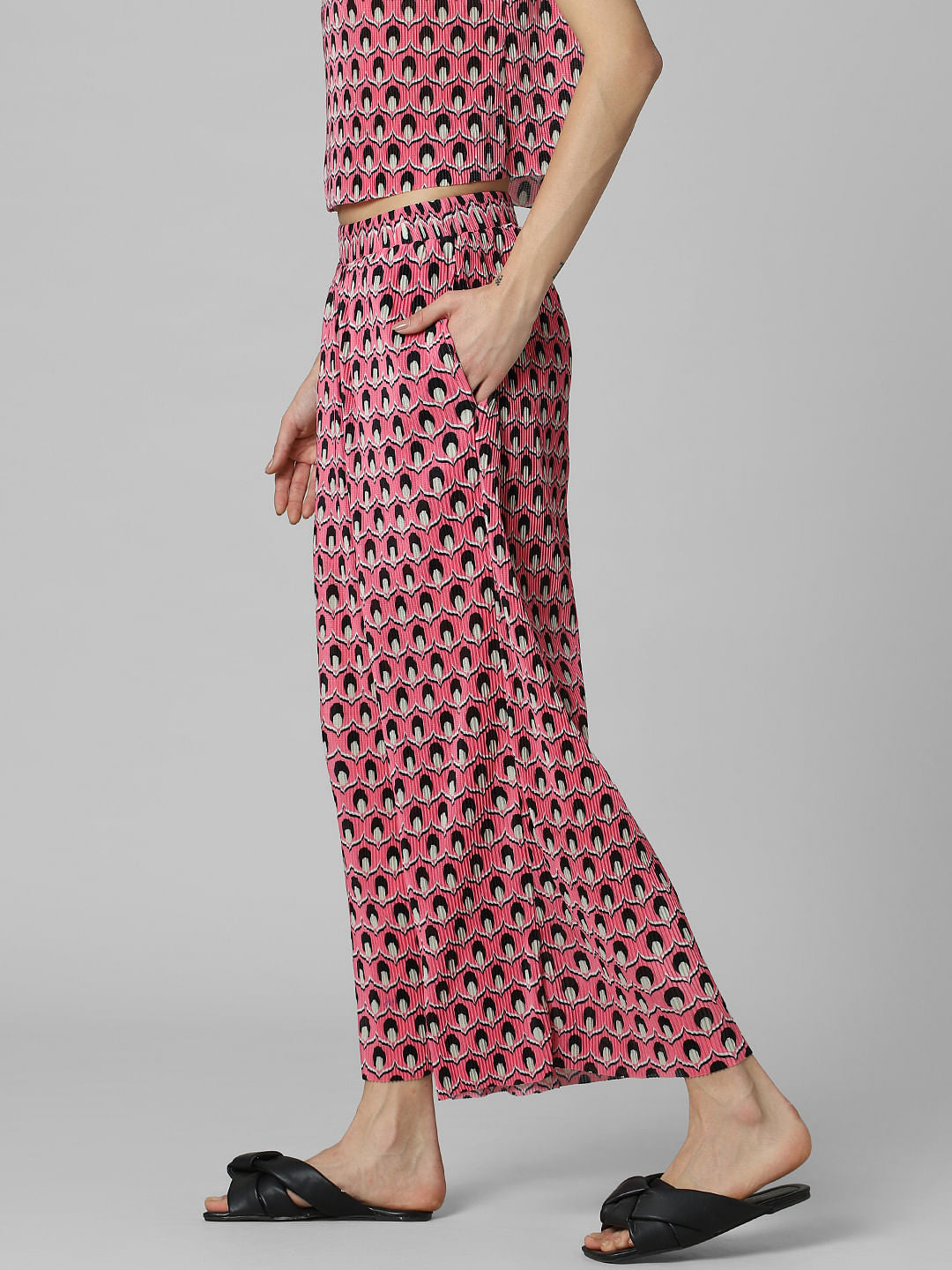 Pink Floral Plisse Co-Ord Set Pants