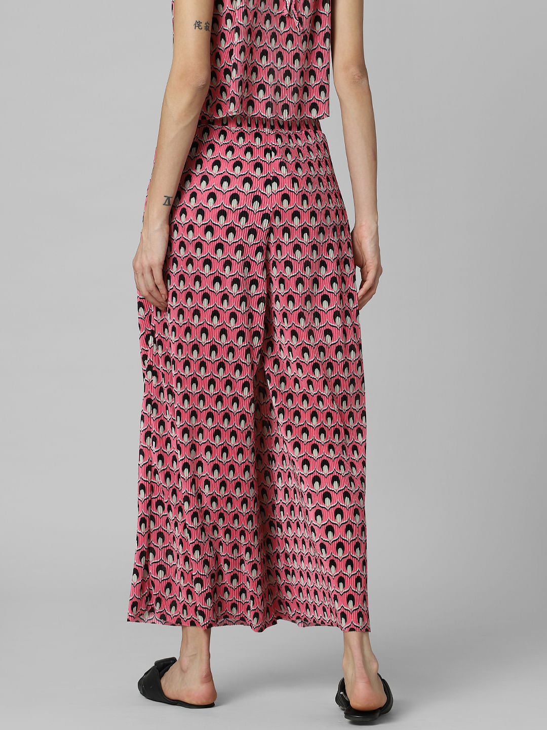 Pink Floral Plisse Co-Ord Set Pants