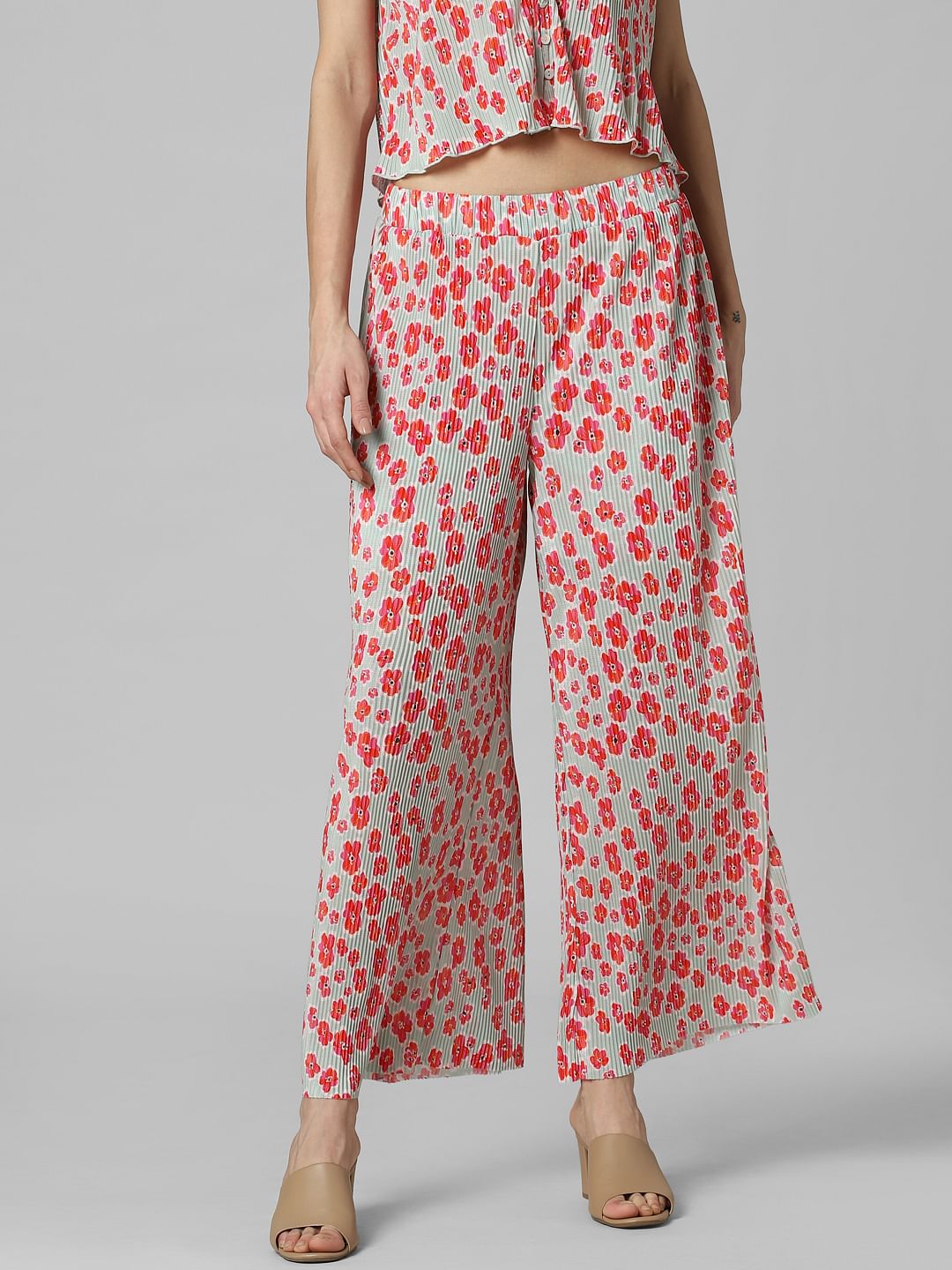 Pink Floral Pleated Co-Ord Set Pants
