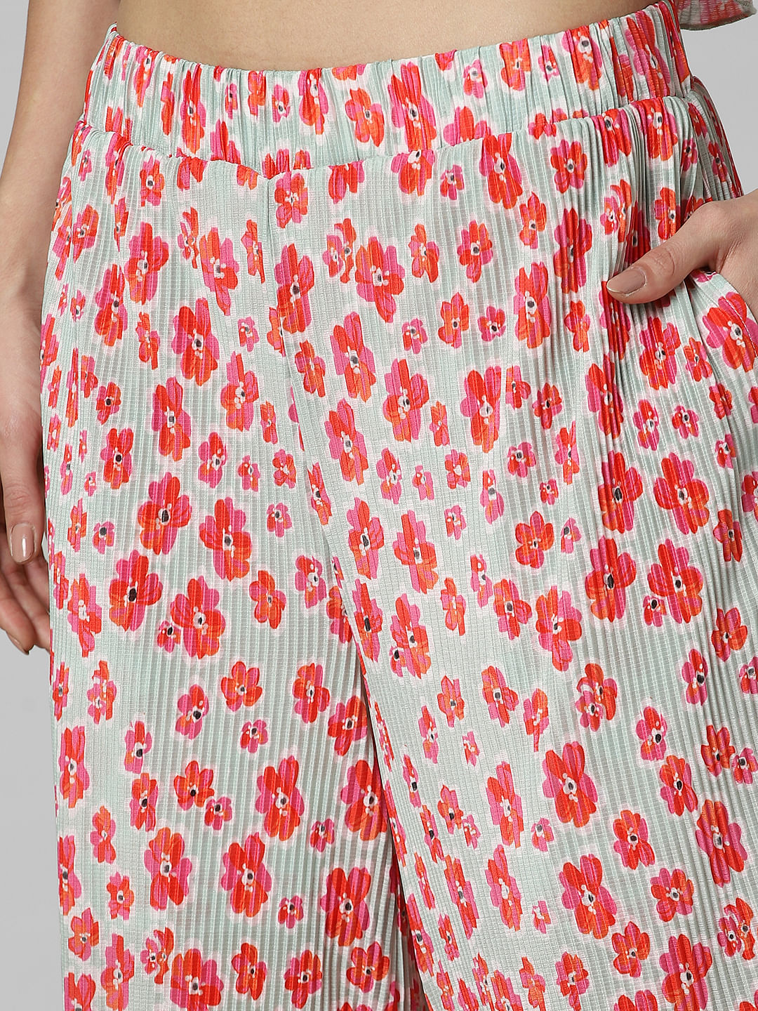 Pink Floral Pleated Co-Ord Set Pants