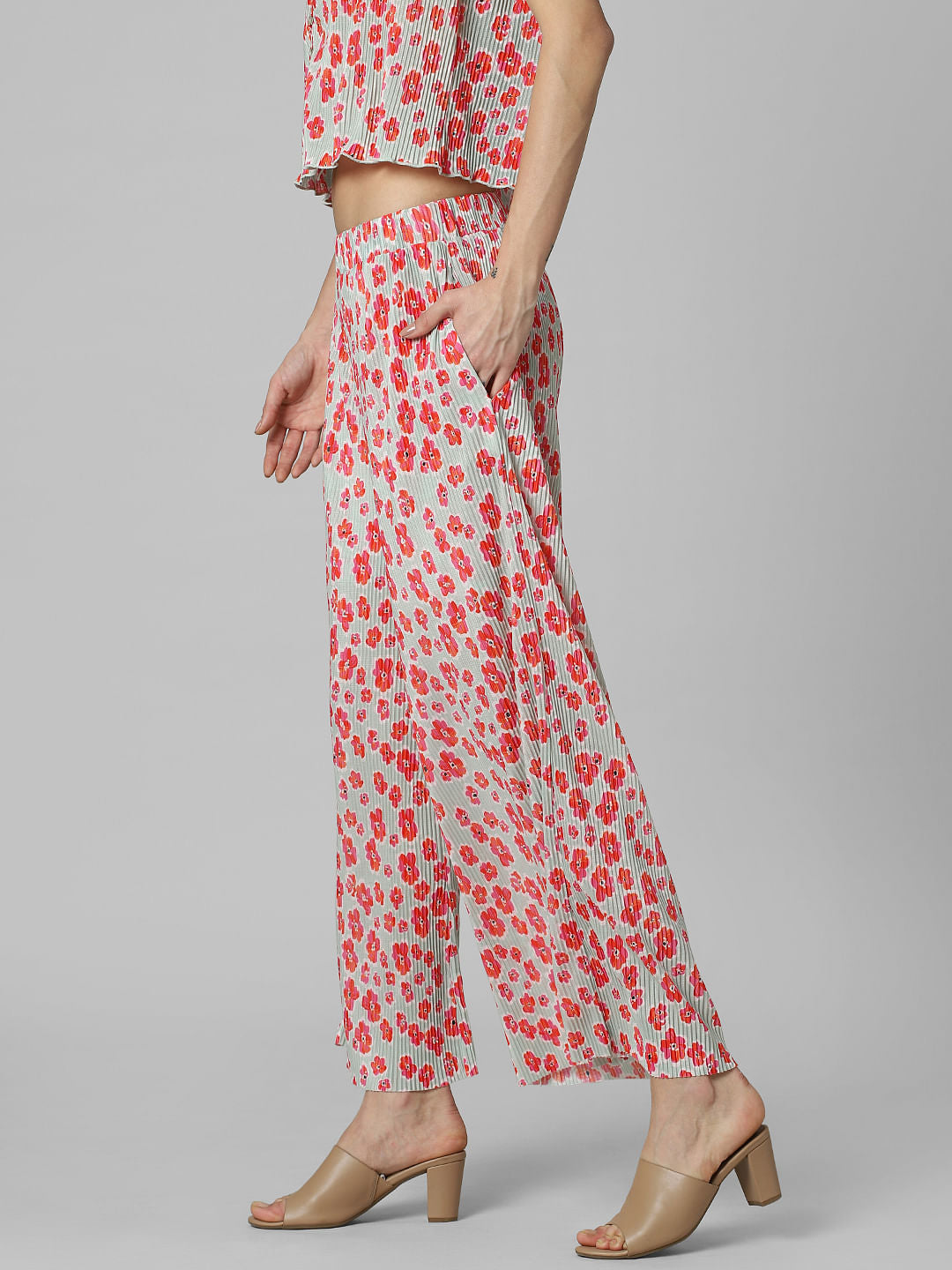Pink Floral Pleated Co-Ord Set Pants