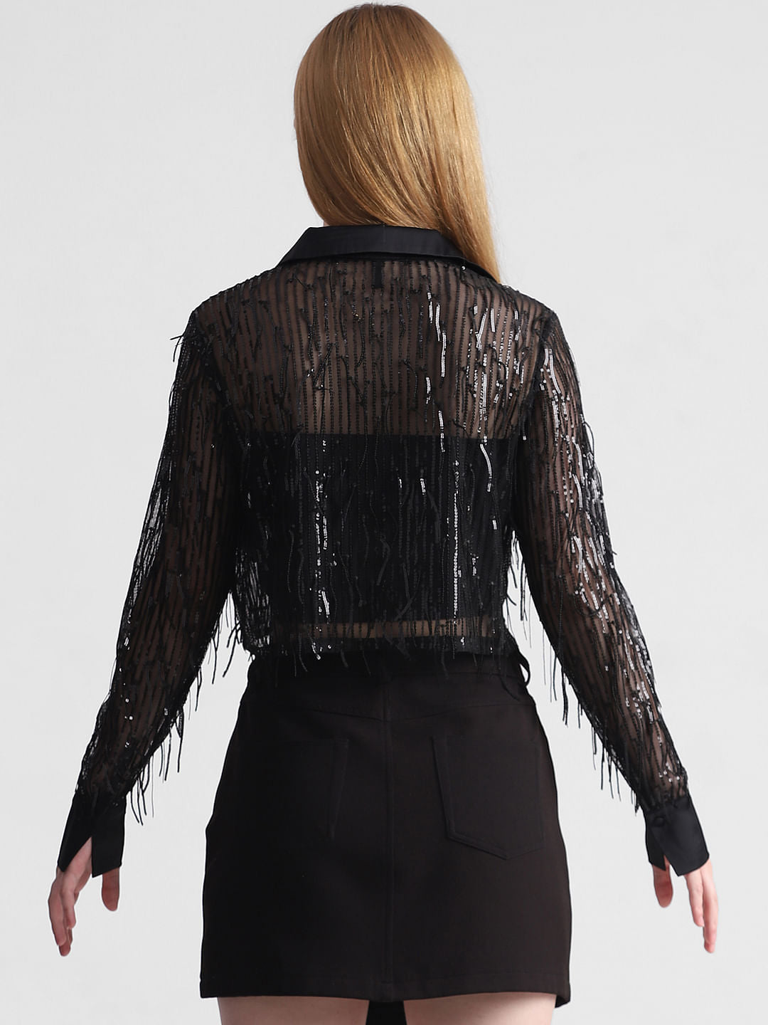 Black Sequined Mesh Shirt