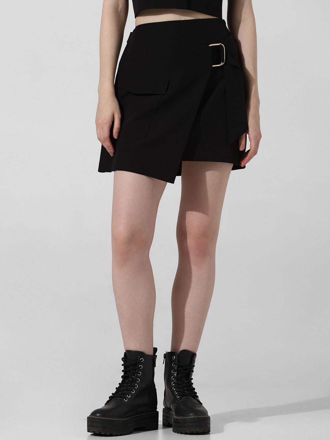 Black High Rise Co-Ord Set Wrap Skirt