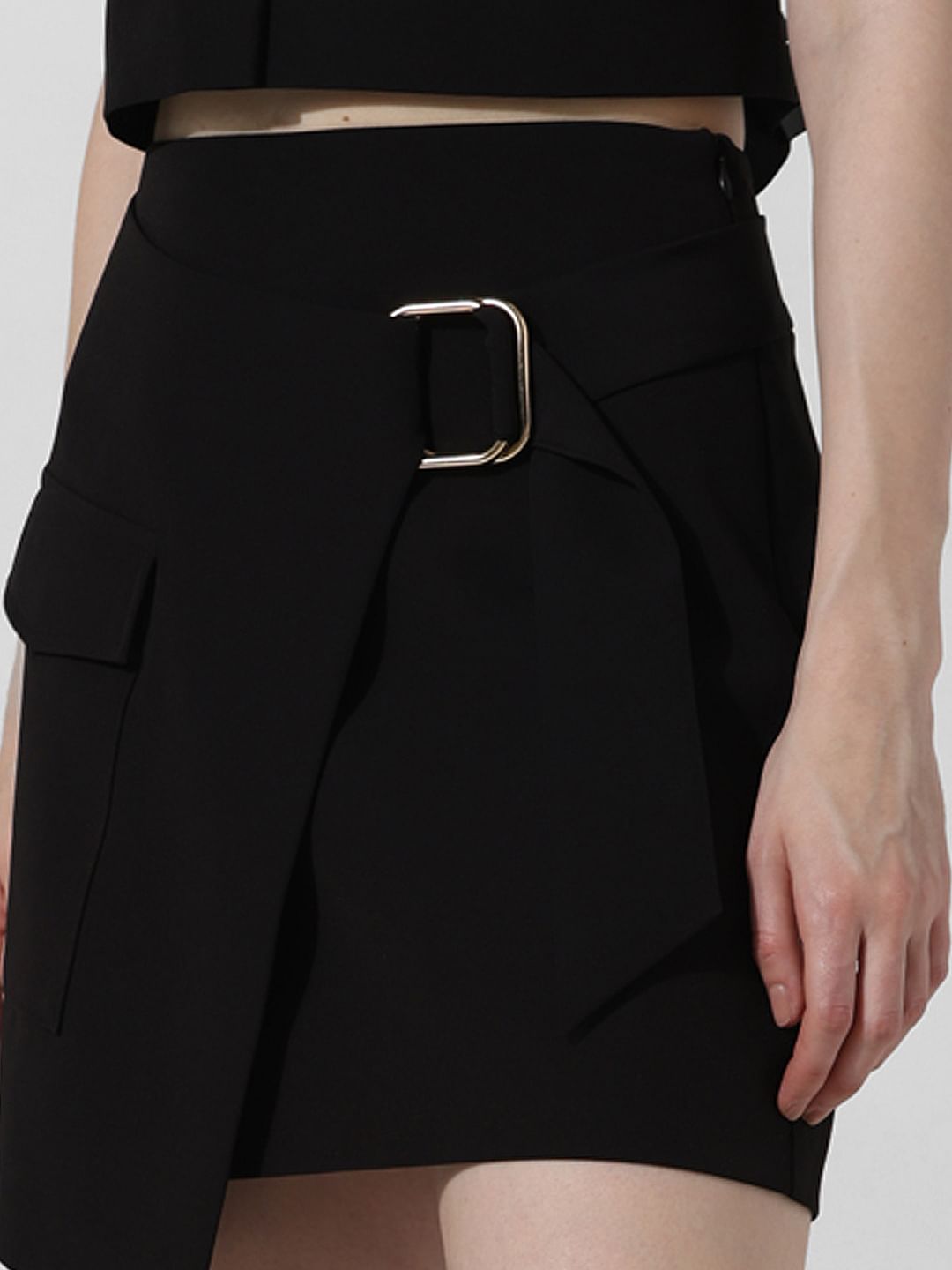 Black High Rise Co-Ord Set Wrap Skirt