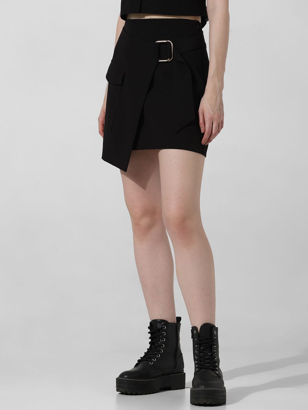 Black High Rise Co-Ord Set Wrap Skirt