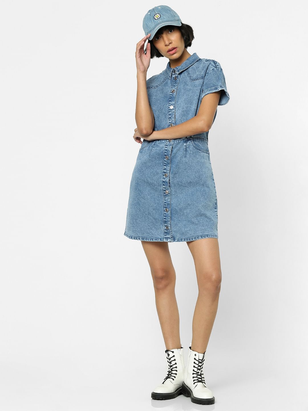 Blue Washed Denim Shirt Dress