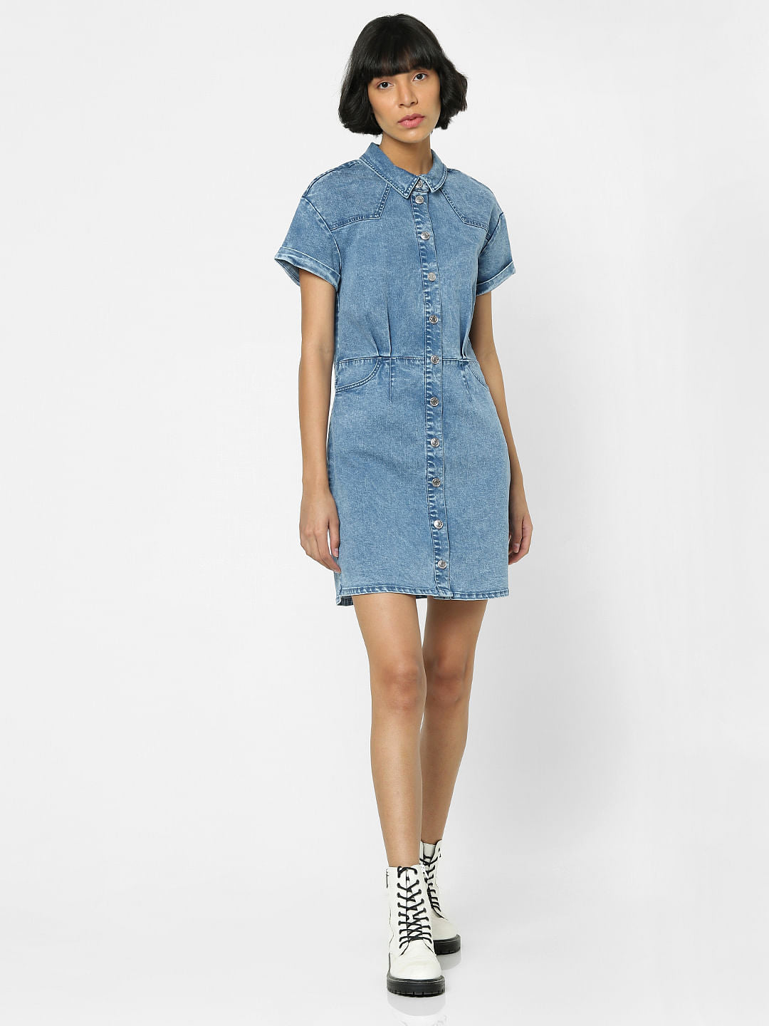 Blue Washed Denim Shirt Dress