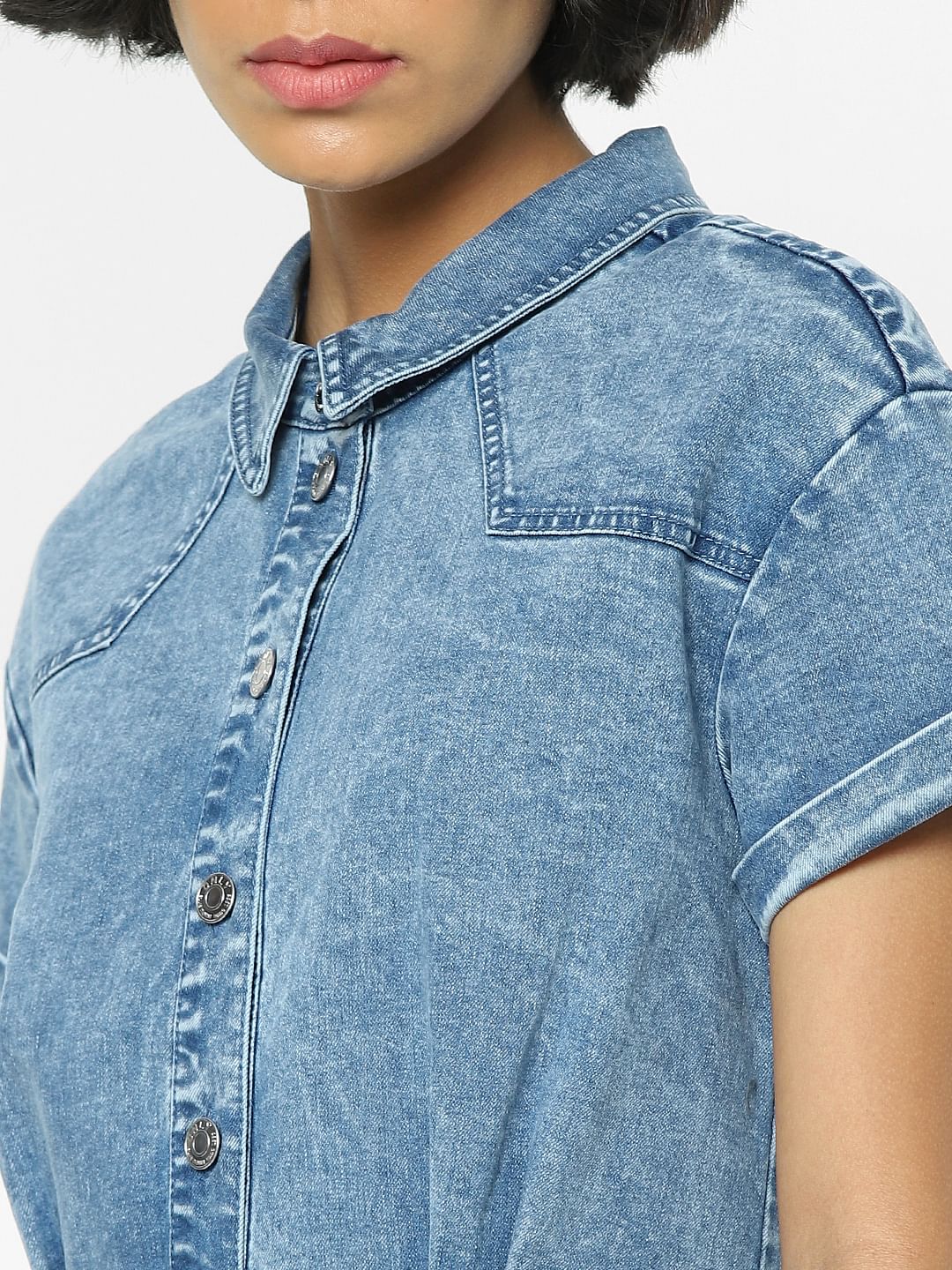 Blue Washed Denim Shirt Dress