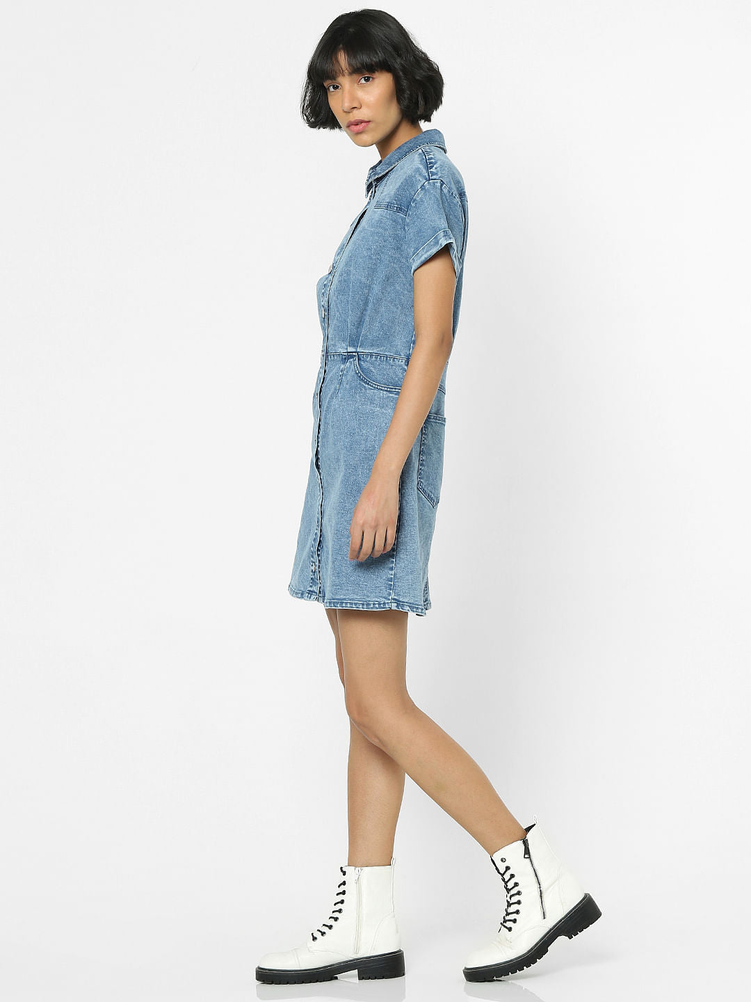 Blue Washed Denim Shirt Dress