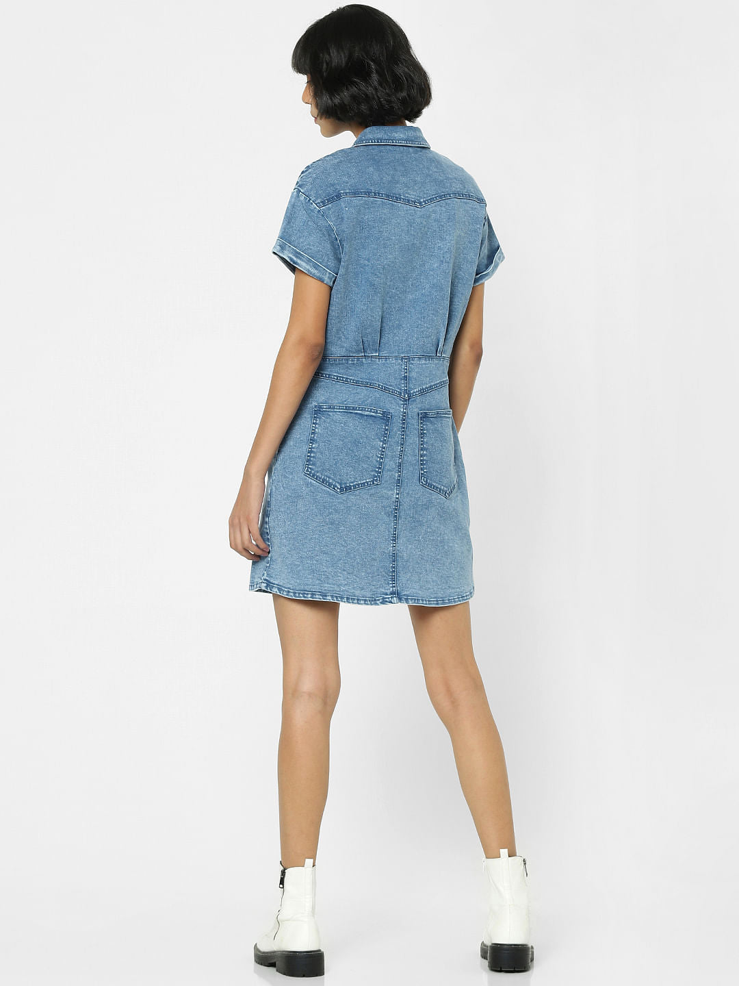 Blue Washed Denim Shirt Dress