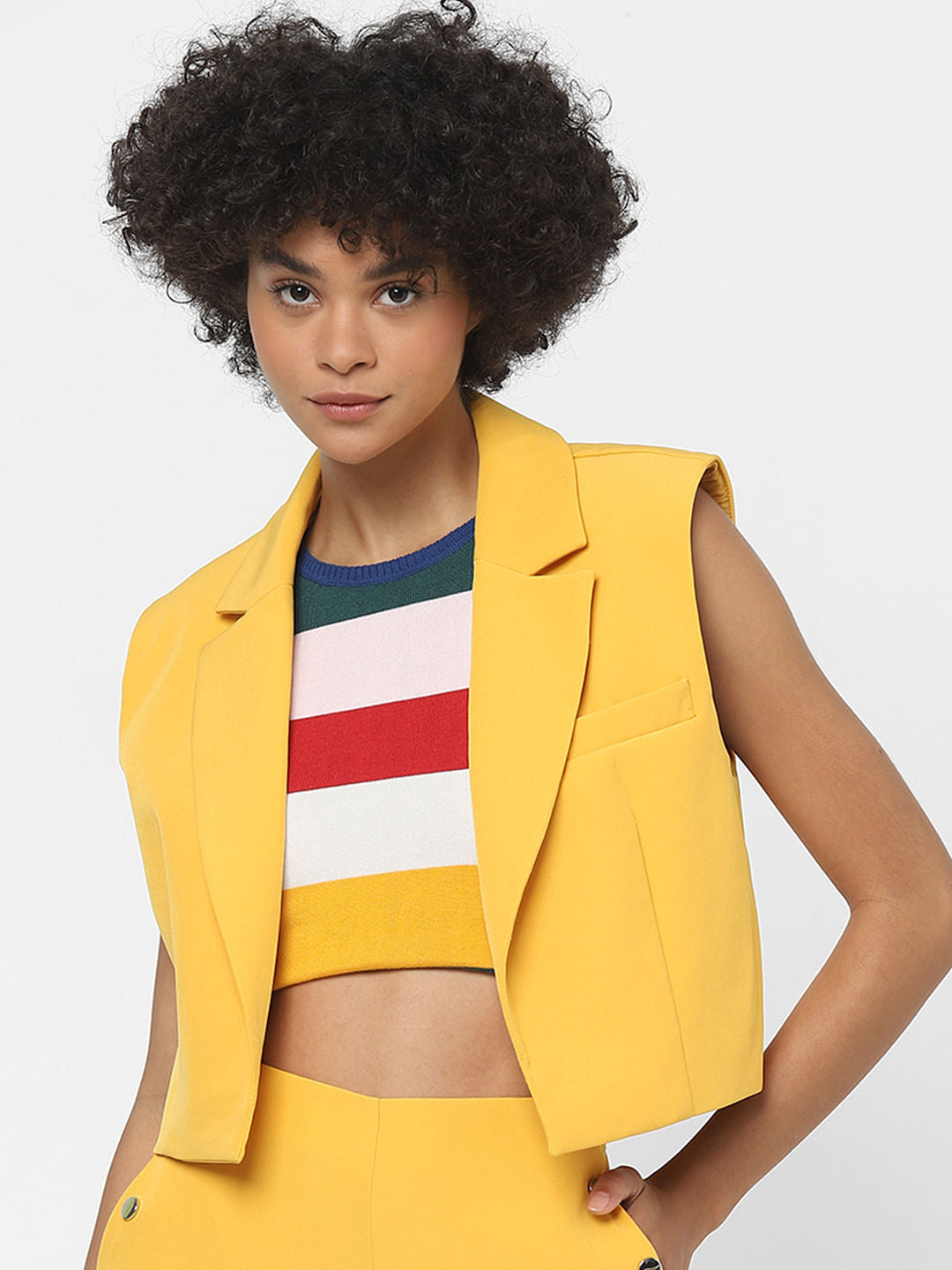 Yellow Co-Ord Cropped Waistcoat